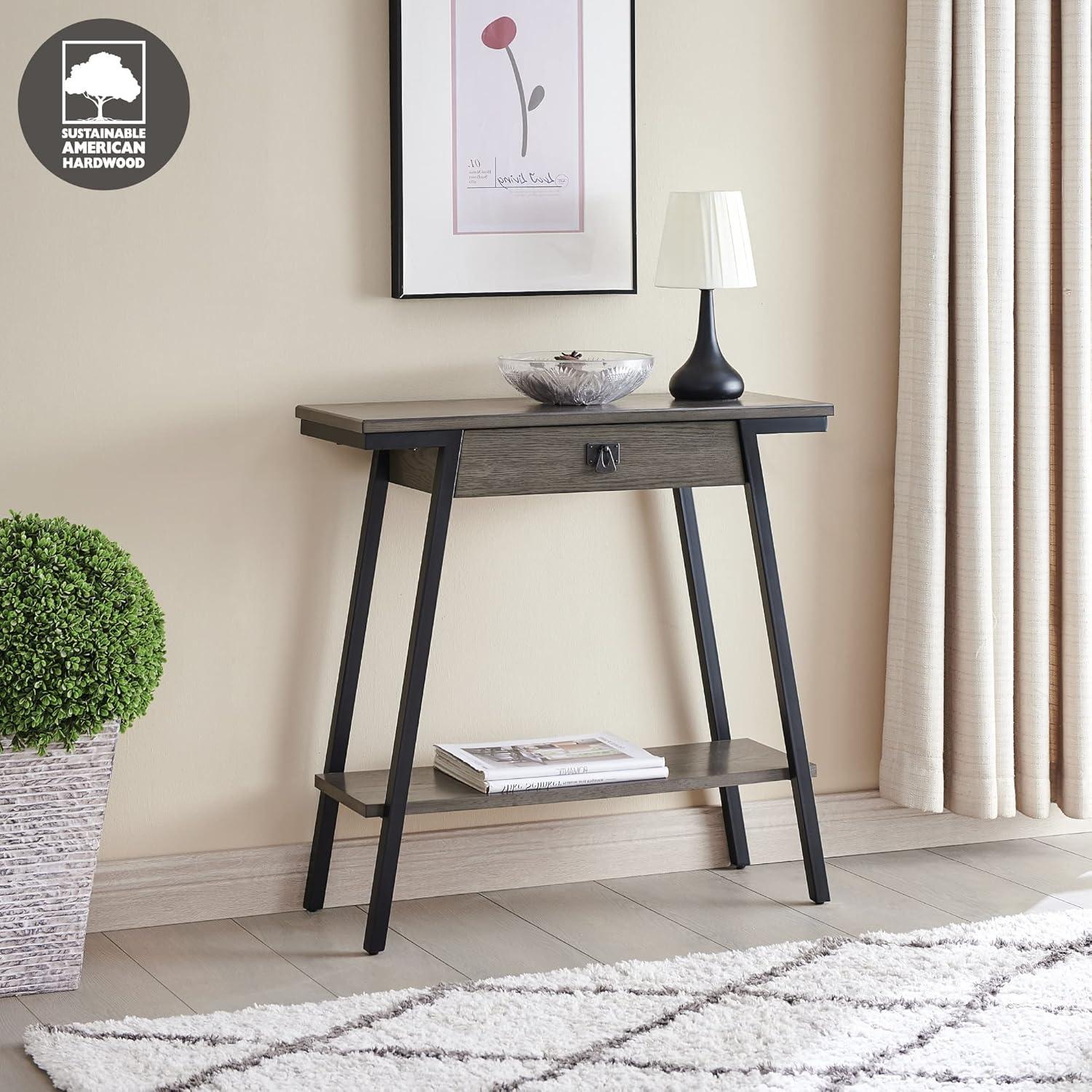 imageIroncraft Solid Wood and Metal Console Table with Shelf Mission Oak and Black Perfect for Entryways Hallways and Living Rooms Leick Home 11232Grey