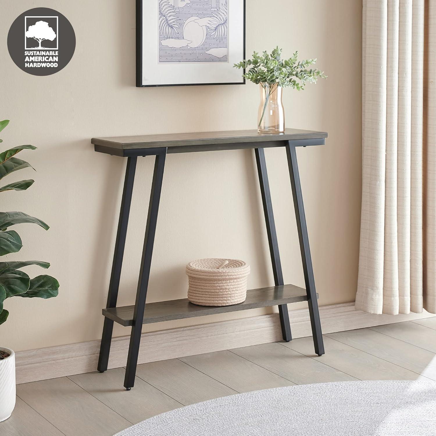 imageIroncraft Solid Wood and Metal Console Table with Shelf Mission Oak and Black Perfect for Entryways Hallways and Living Rooms Leick Home 11232Grey