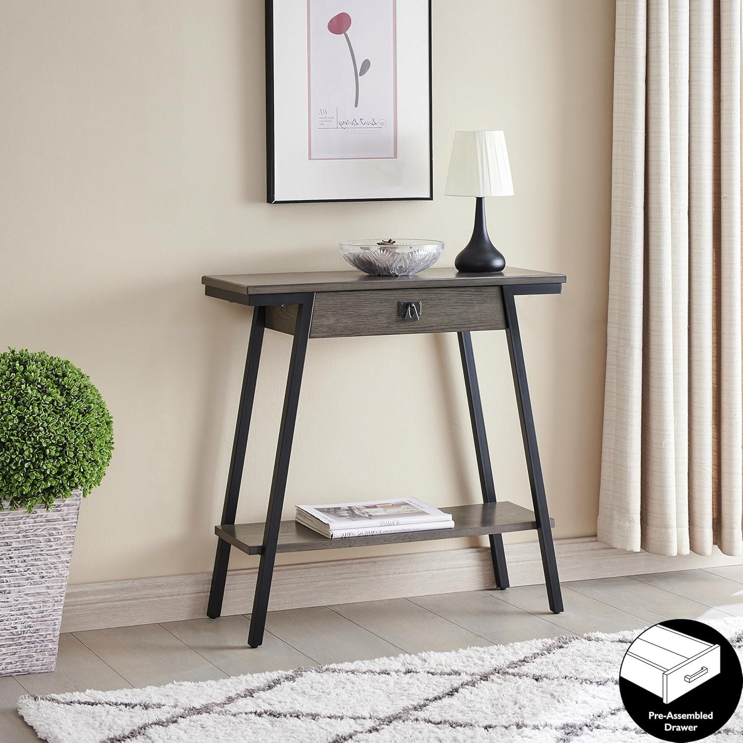imageIroncraft Solid Wood and Metal Console Table with Shelf Mission Oak and Black Perfect for Entryways Hallways and Living Rooms Leick Home 11232Grey