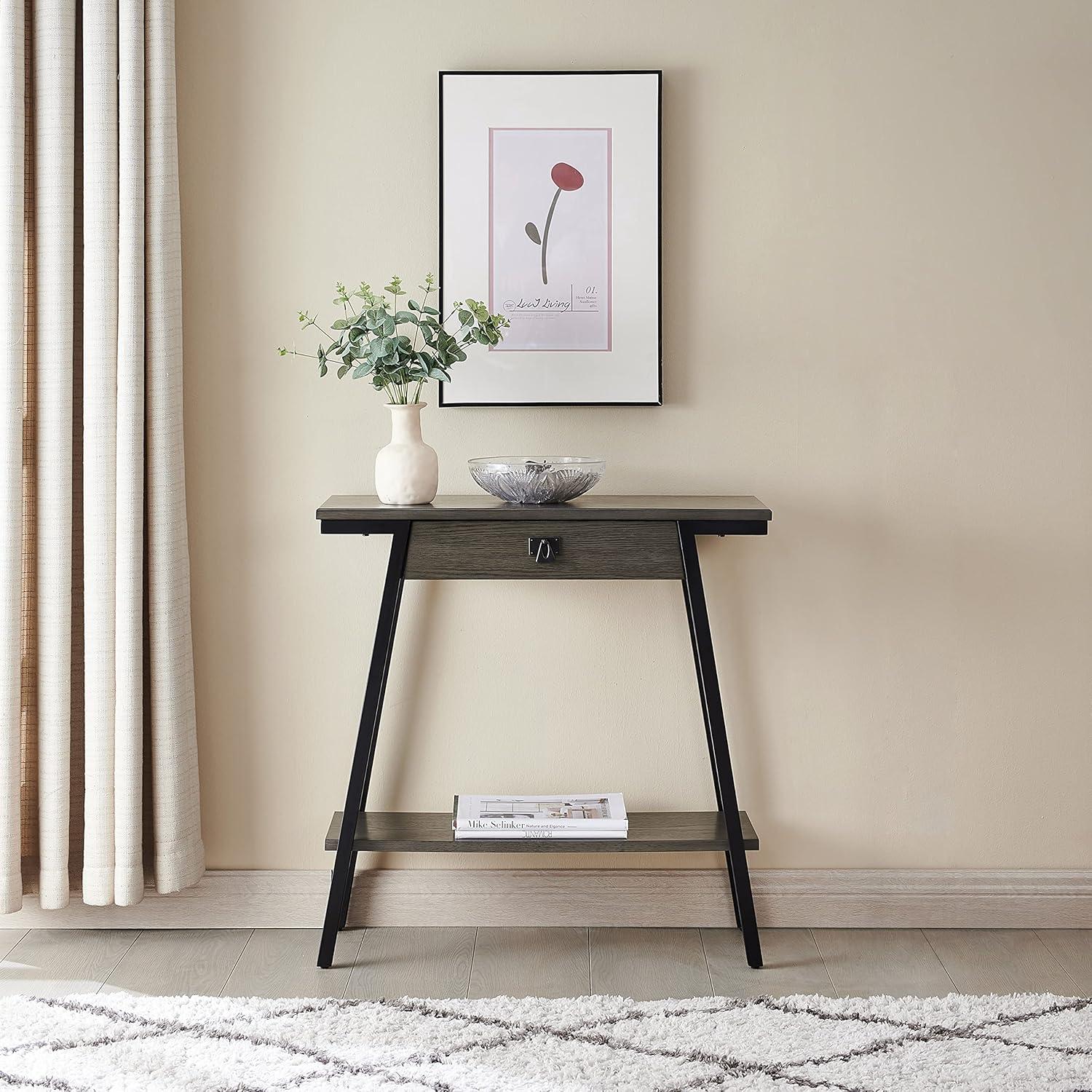 imageIroncraft Solid Wood and Metal Console Table with Shelf Mission Oak and Black Perfect for Entryways Hallways and Living Rooms Leick Home 11232Grey