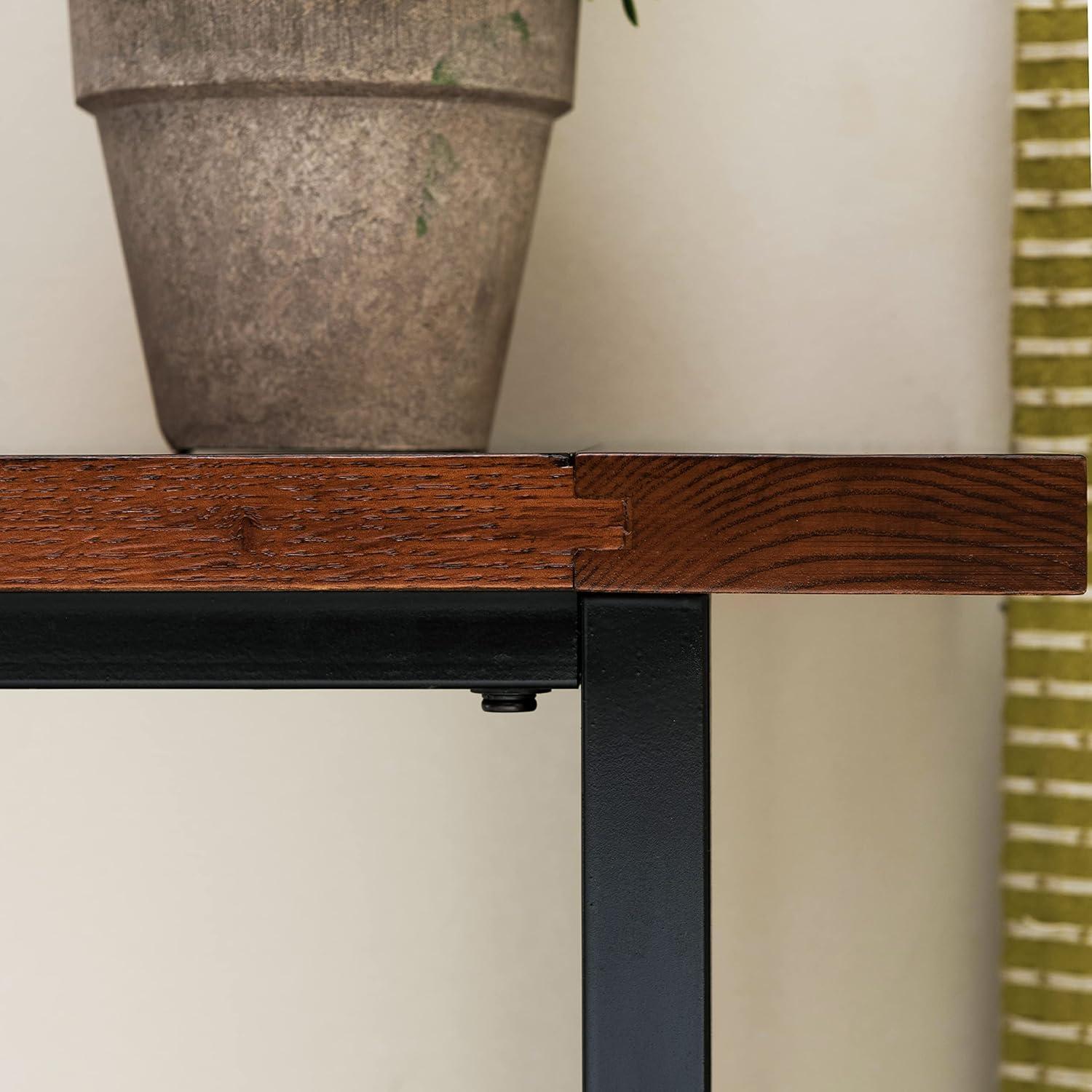 imageIroncraft Solid Wood and Metal Console Table with Shelf Mission Oak and Black Perfect for Entryways Hallways and Living Rooms Leick Home 11232Mission Oak