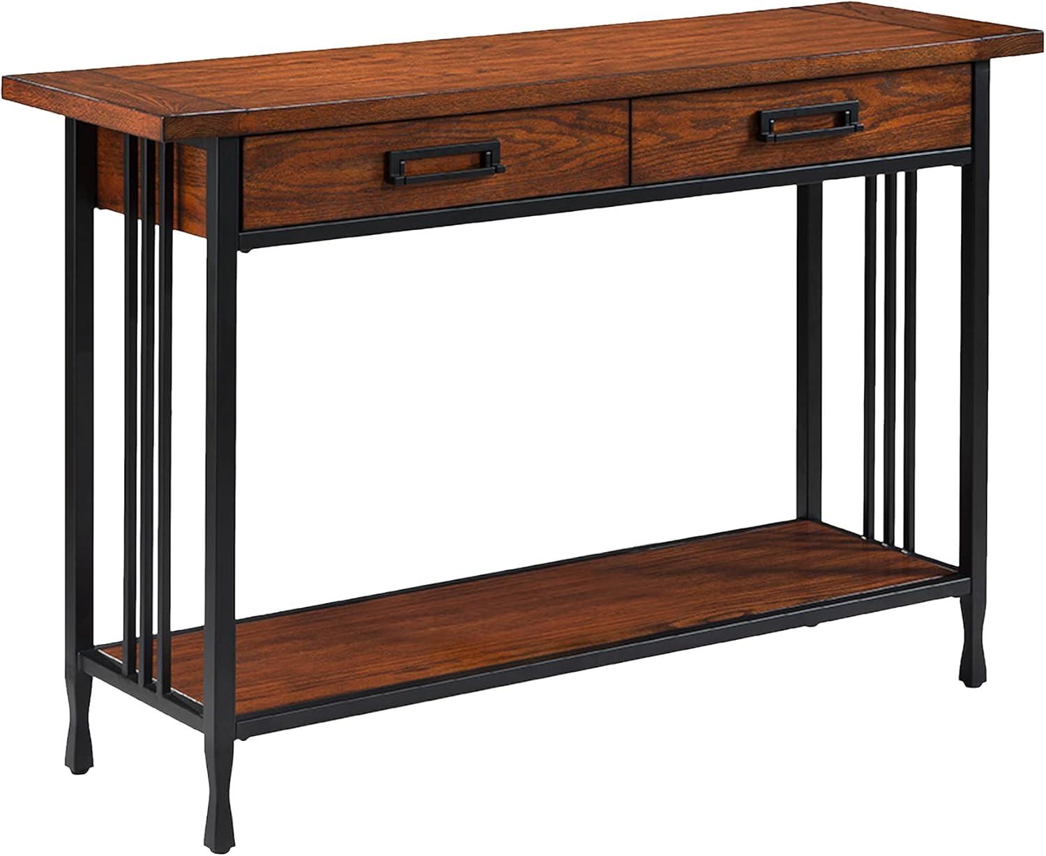 imageIroncraft Solid Wood and Metal Console Table with Shelf Mission Oak and Black Perfect for Entryways Hallways and Living Rooms Leick Home 11232Mission Oak