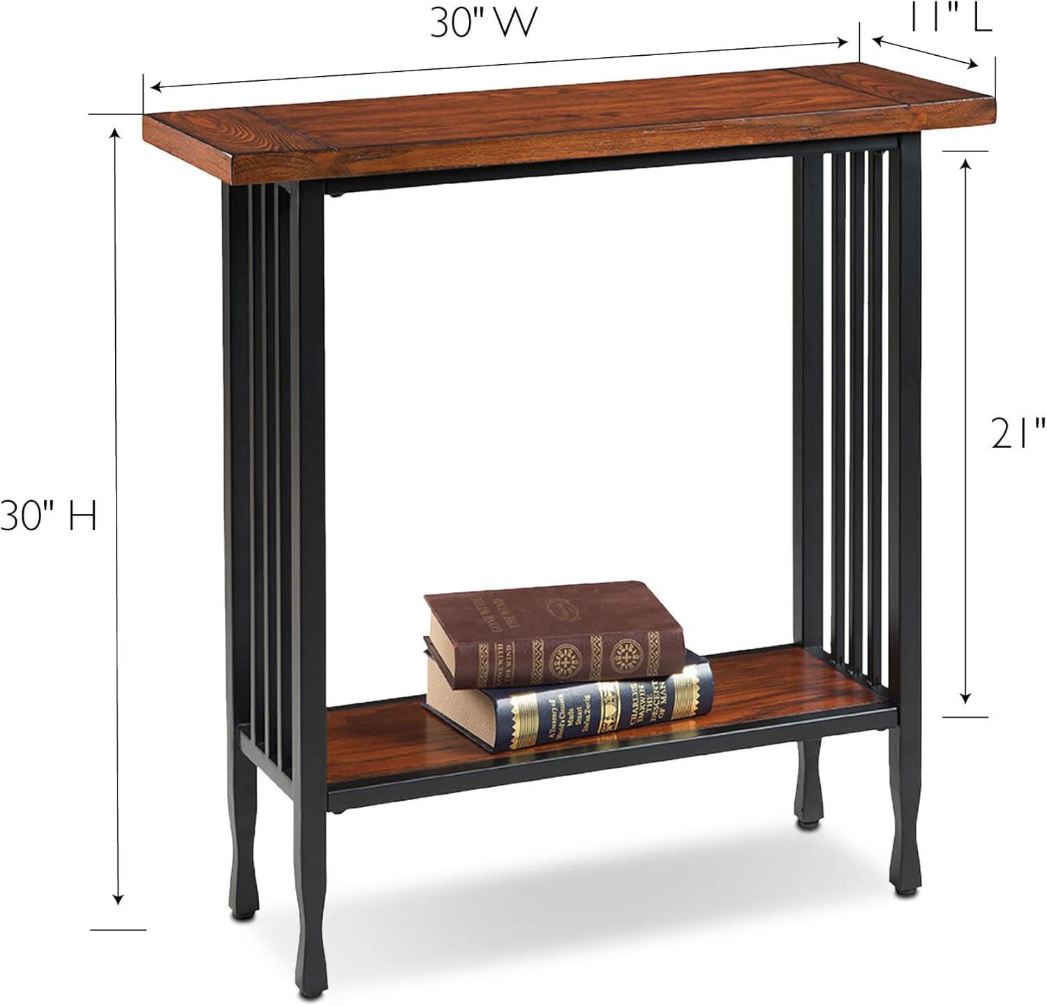 imageIroncraft Solid Wood and Metal Console Table with Shelf Mission Oak and Black Perfect for Entryways Hallways and Living Rooms Leick Home 11232Mission Oak