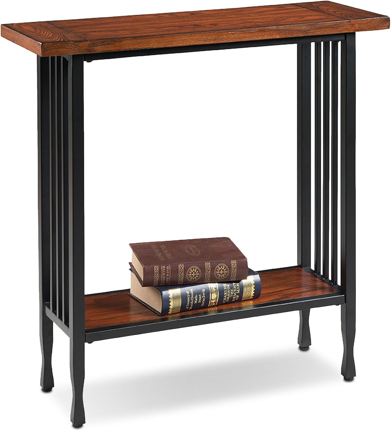 imageIroncraft Solid Wood and Metal Console Table with Shelf Mission Oak and Black Perfect for Entryways Hallways and Living Rooms Leick Home 11232Mission Oak