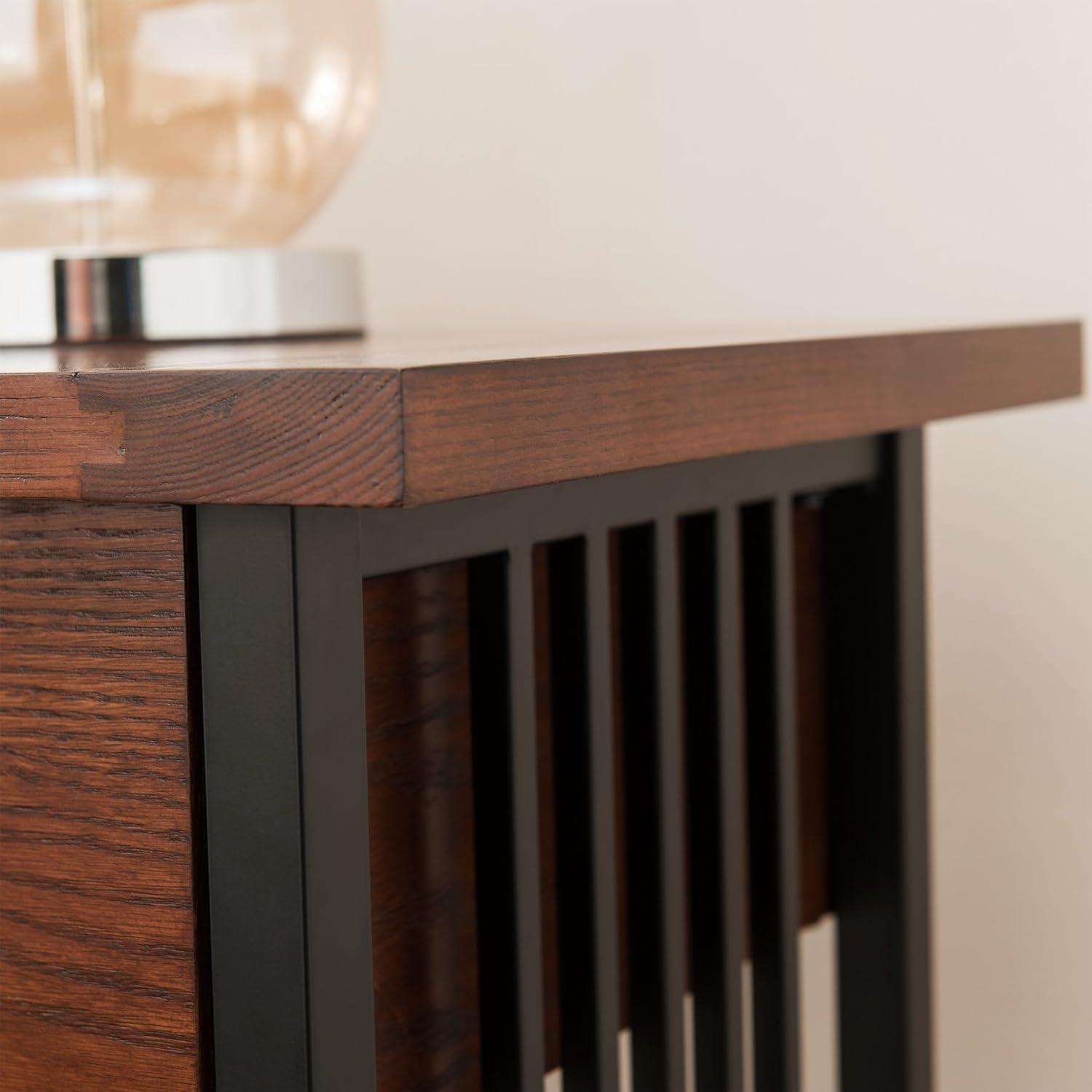 imageIroncraft Solid Wood and Metal Console Table with Shelf Mission Oak and Black Perfect for Entryways Hallways and Living Rooms Leick Home 11232Mission Oak