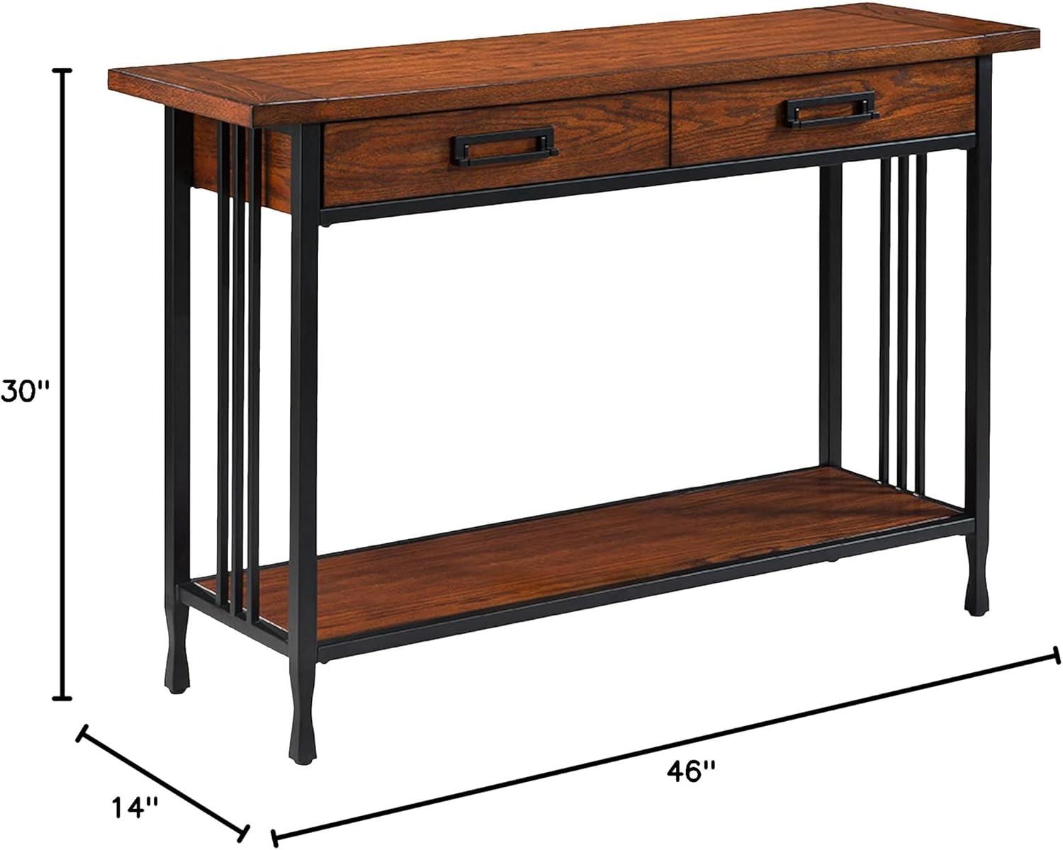 imageIroncraft Solid Wood and Metal Console Table with Shelf Mission Oak and Black Perfect for Entryways Hallways and Living Rooms Leick Home 11232Mission Oak