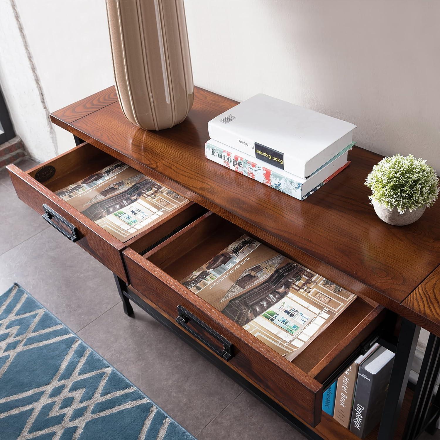 imageIroncraft Solid Wood and Metal Console Table with Shelf Mission Oak and Black Perfect for Entryways Hallways and Living Rooms Leick Home 11232Mission Oak