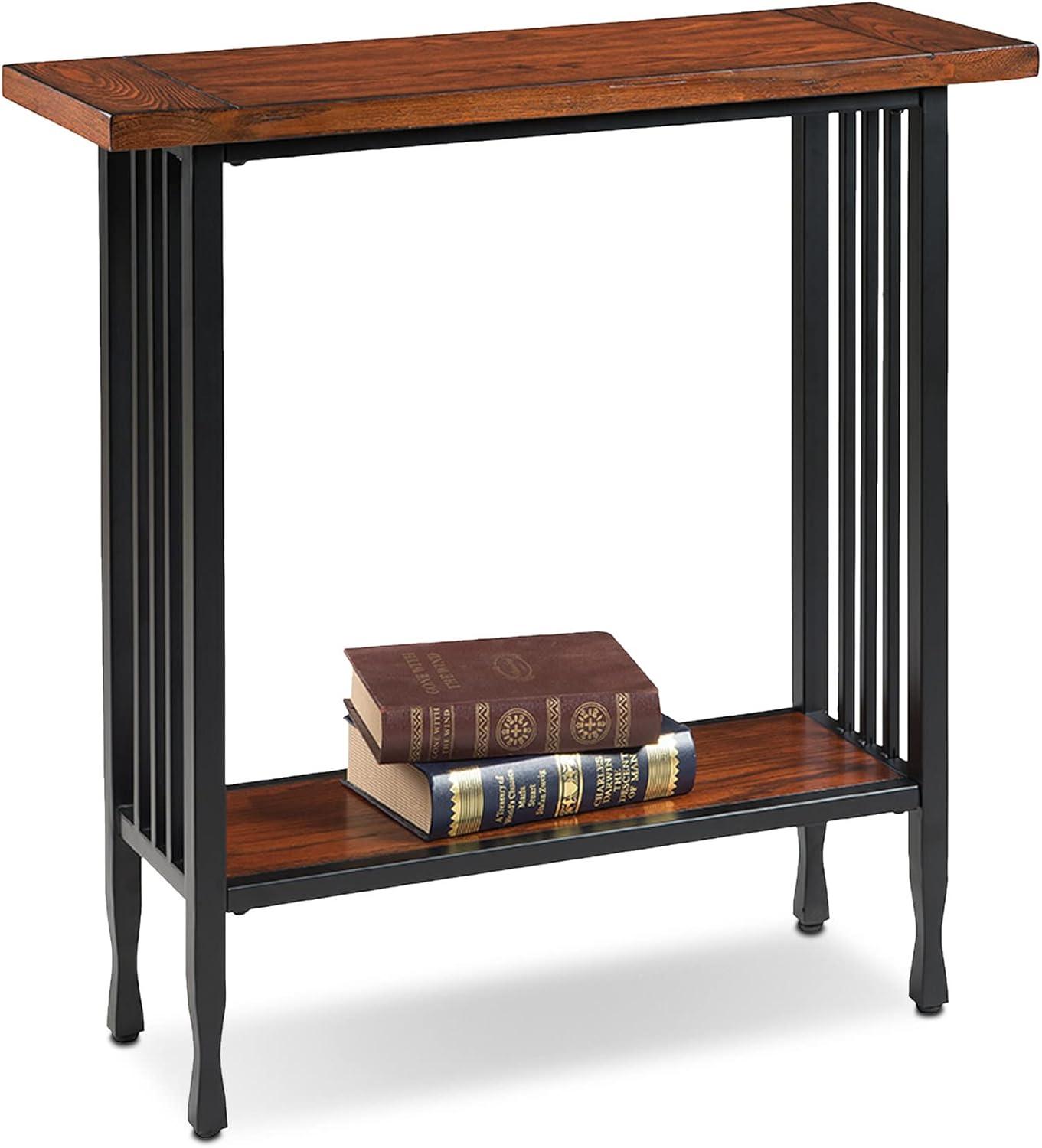imageIroncraft Solid Wood and Metal Console Table with Shelf Mission Oak and Black Perfect for Entryways Hallways and Living Rooms Leick Home 11232Mission Oak