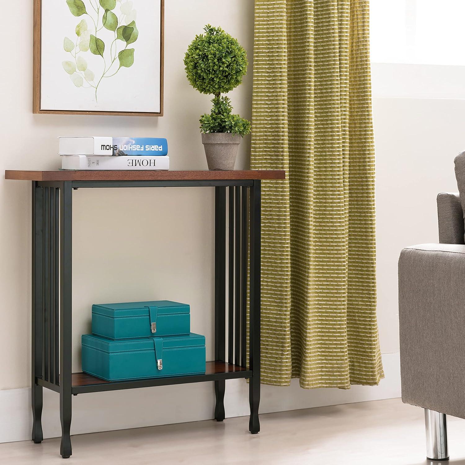 imageIroncraft Solid Wood and Metal Console Table with Shelf Mission Oak and Black Perfect for Entryways Hallways and Living Rooms Leick Home 11232Mission Oak