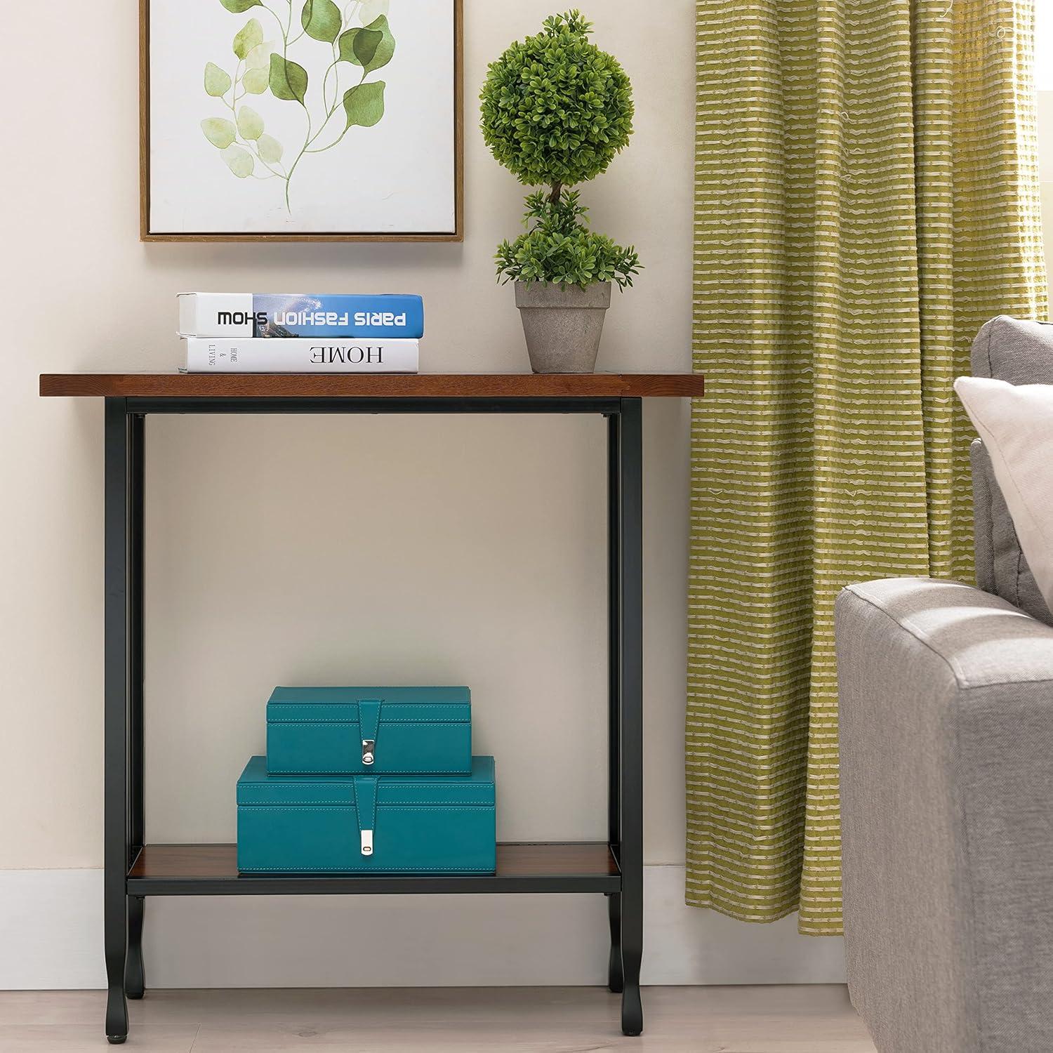 imageIroncraft Solid Wood and Metal Console Table with Shelf Mission Oak and Black Perfect for Entryways Hallways and Living Rooms Leick Home 11232Mission Oak