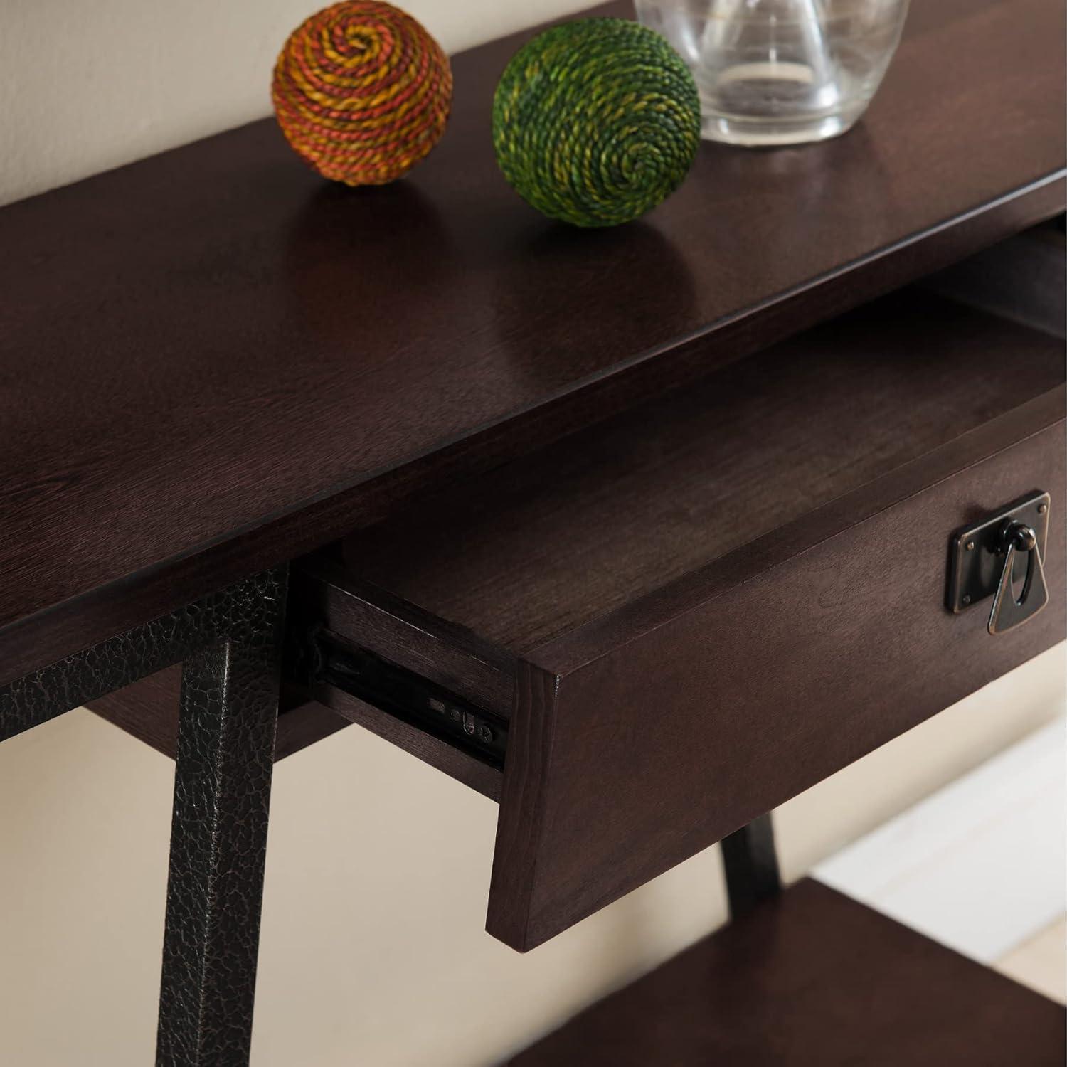 imageIroncraft Solid Wood and Metal Console Table with Shelf Mission Oak and Black Perfect for Entryways Hallways and Living Rooms Leick Home 11232Walnut