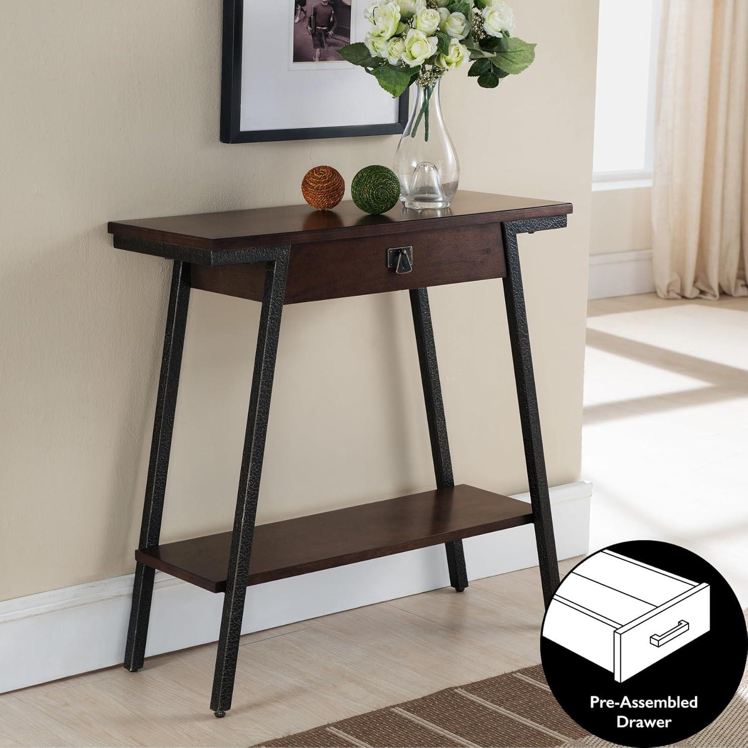 imageIroncraft Solid Wood and Metal Console Table with Shelf Mission Oak and Black Perfect for Entryways Hallways and Living Rooms Leick Home 11232Walnut