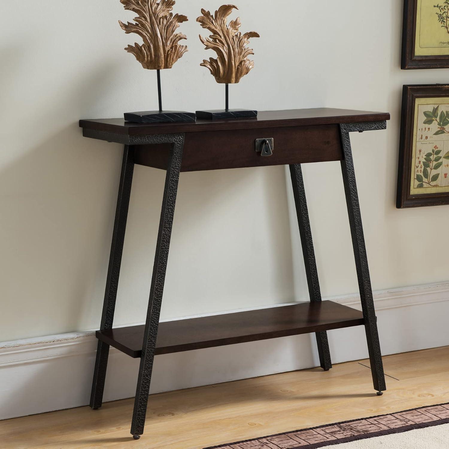 imageIroncraft Solid Wood and Metal Console Table with Shelf Mission Oak and Black Perfect for Entryways Hallways and Living Rooms Leick Home 11232Walnut