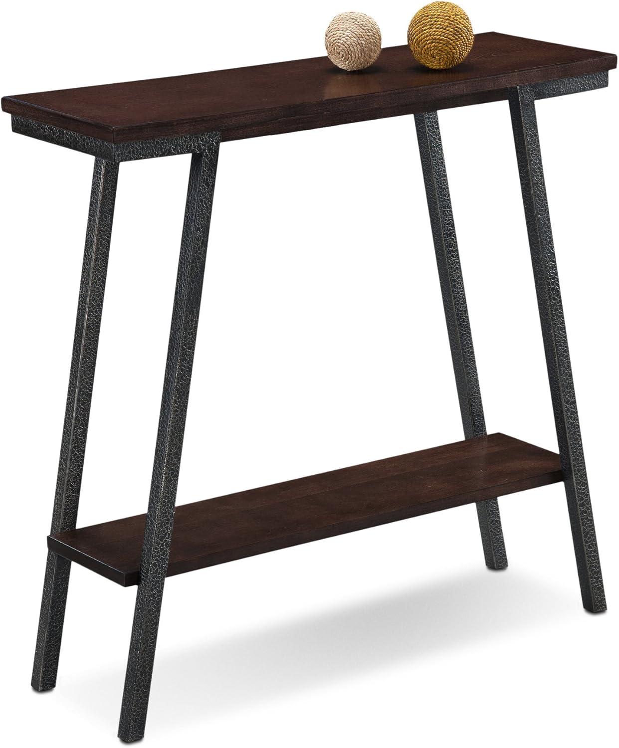 imageIroncraft Solid Wood and Metal Console Table with Shelf Mission Oak and Black Perfect for Entryways Hallways and Living Rooms Leick Home 11232Walnut