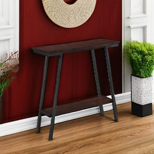 imageIroncraft Solid Wood and Metal Console Table with Shelf Mission Oak and Black Perfect for Entryways Hallways and Living Rooms Leick Home 11232Walnut