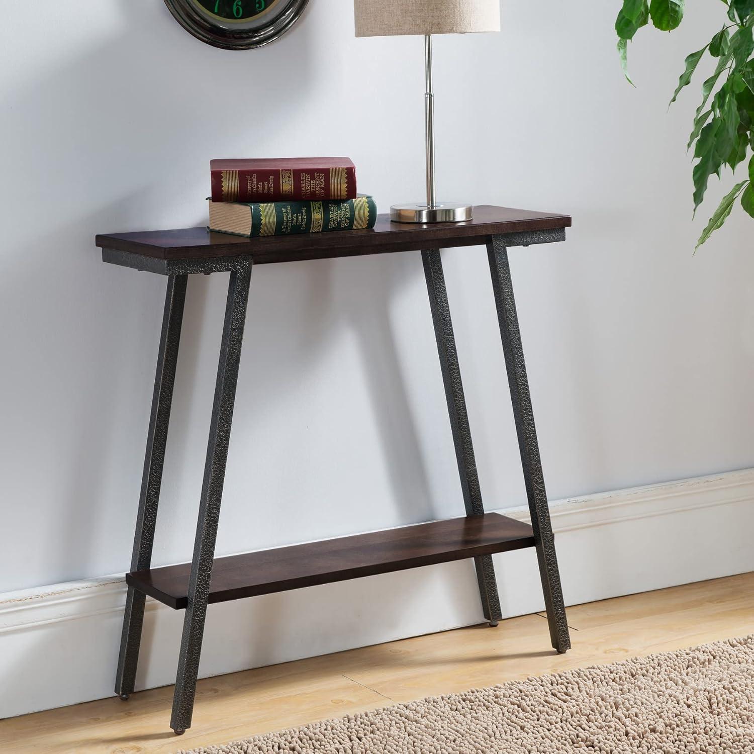imageIroncraft Solid Wood and Metal Console Table with Shelf Mission Oak and Black Perfect for Entryways Hallways and Living Rooms Leick Home 11232Walnut