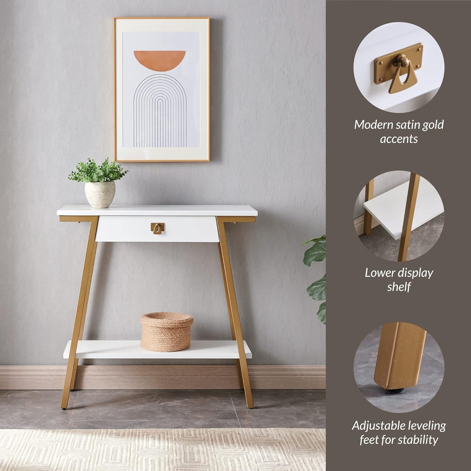 imageIroncraft Solid Wood and Metal Console Table with Shelf Mission Oak and Black Perfect for Entryways Hallways and Living Rooms Leick Home 11232White