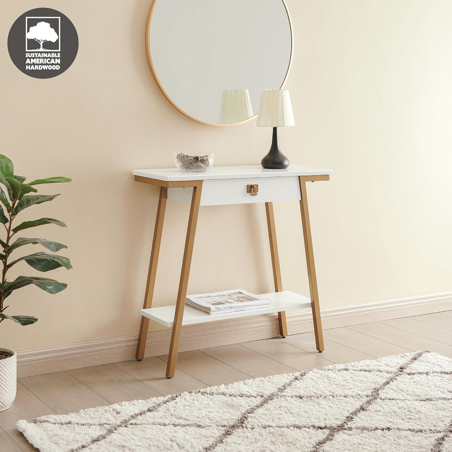 imageIroncraft Solid Wood and Metal Console Table with Shelf Mission Oak and Black Perfect for Entryways Hallways and Living Rooms Leick Home 11232White