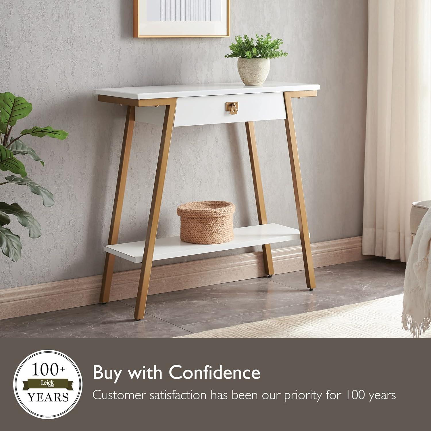 imageIroncraft Solid Wood and Metal Console Table with Shelf Mission Oak and Black Perfect for Entryways Hallways and Living Rooms Leick Home 11232White