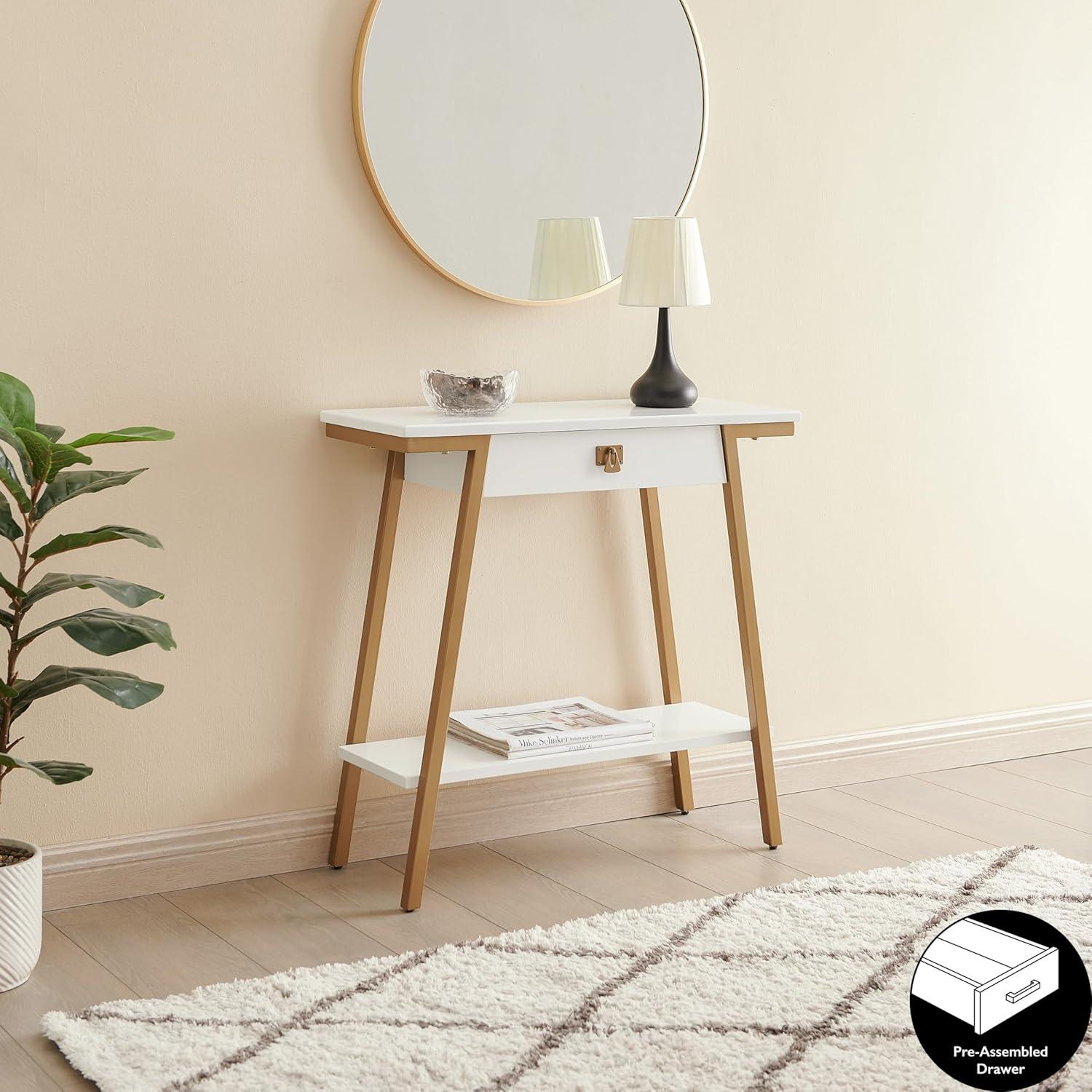 imageIroncraft Solid Wood and Metal Console Table with Shelf Mission Oak and Black Perfect for Entryways Hallways and Living Rooms Leick Home 11232White