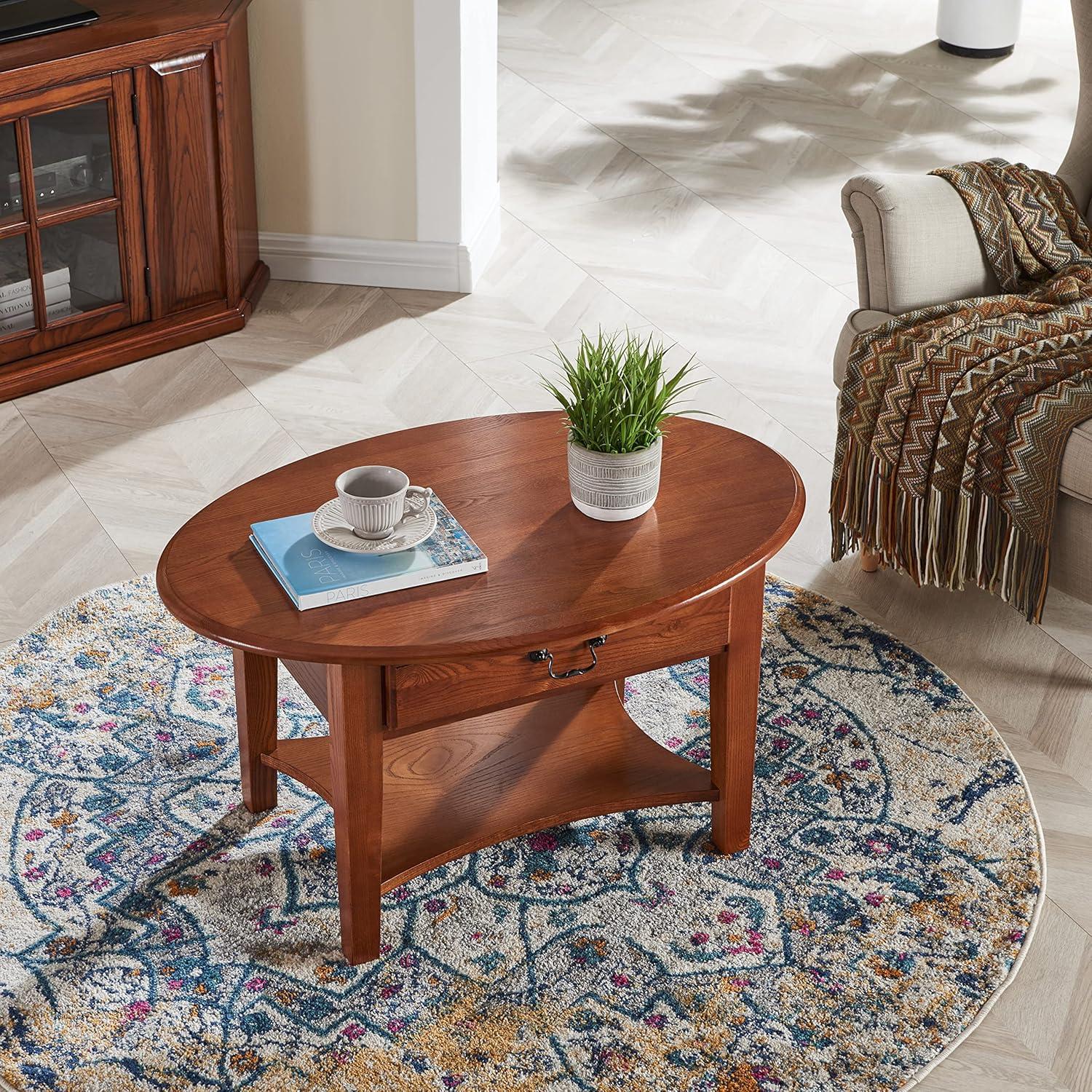 imageLeick Coastal Oval Coffee Table with Shelf Orchid WhiteMedium Oak