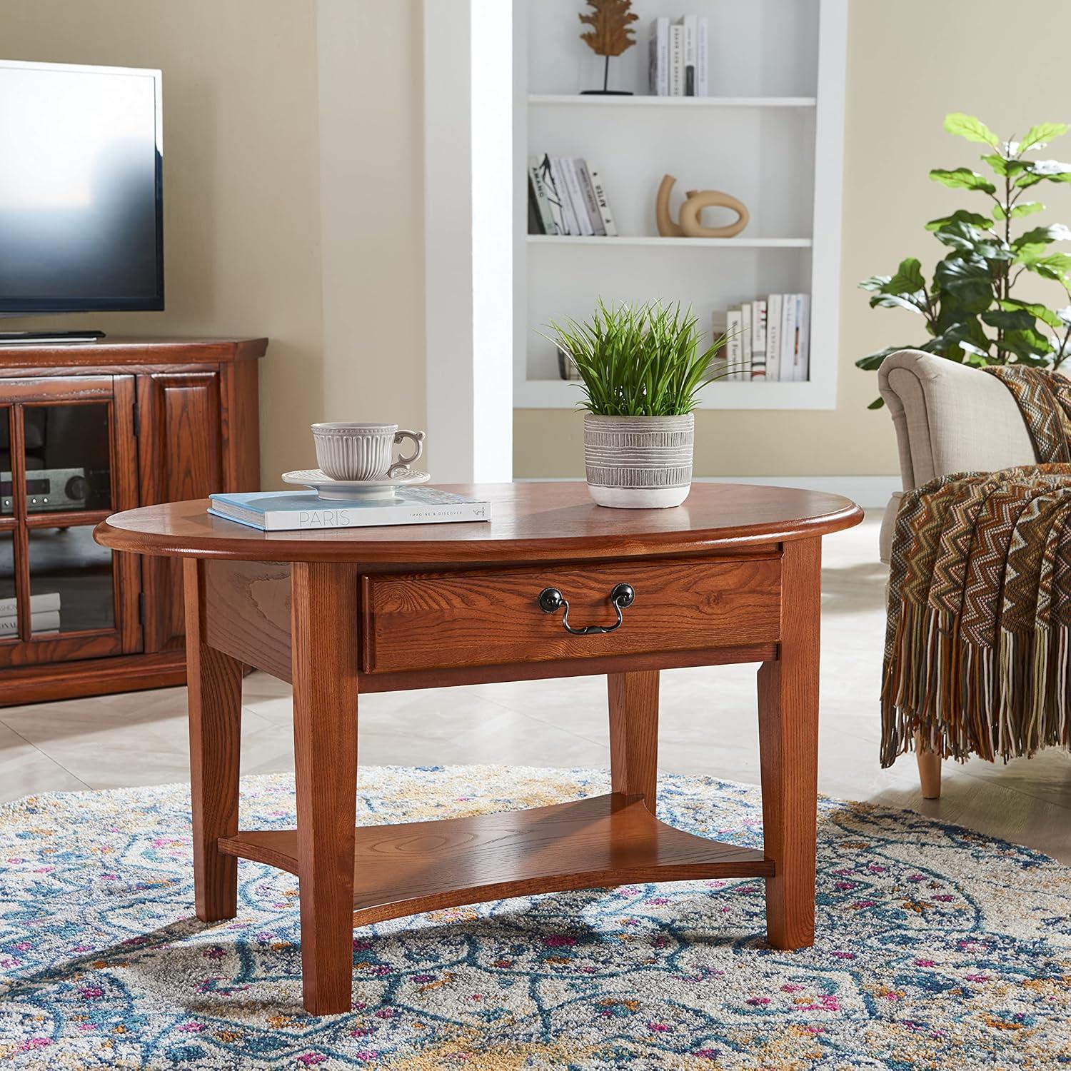 imageLeick Coastal Oval Coffee Table with Shelf Orchid WhiteMedium Oak