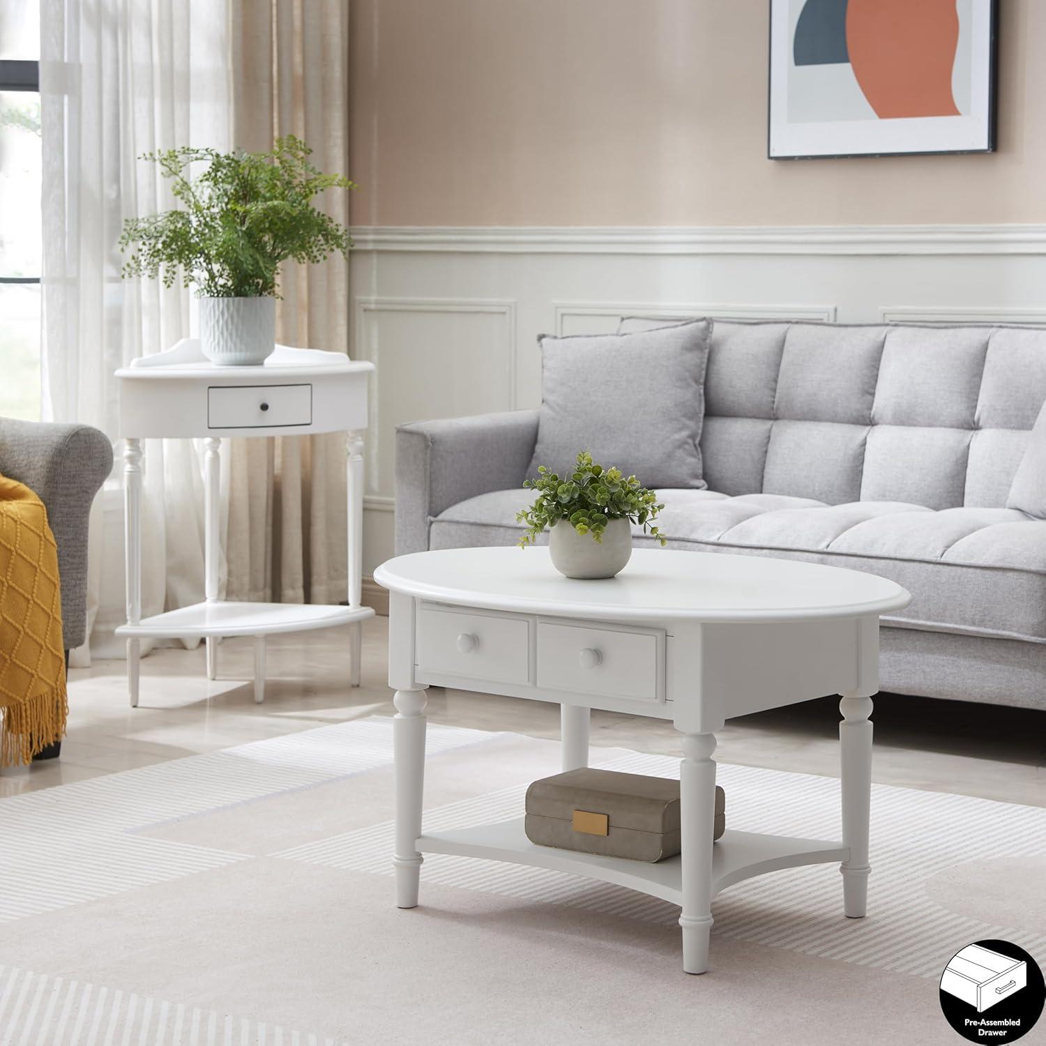 imageLeick Coastal Oval Coffee Table with Shelf Orchid WhiteOrchid White