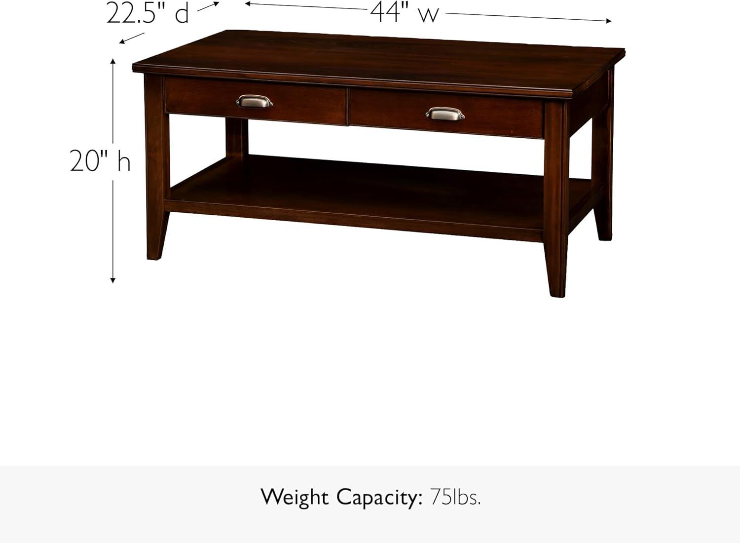imageLeick Home 10055RS Mission Coffee Table for Living Room Two Drawers and Shelf Made with Solid Wood Russet FinishChocolate Cherry Pewter