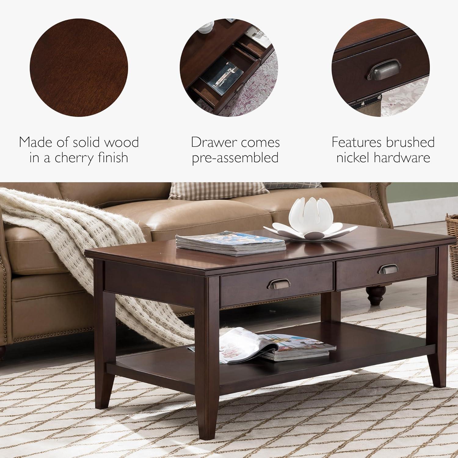 imageLeick Home 10055RS Mission Coffee Table for Living Room Two Drawers and Shelf Made with Solid Wood Russet FinishChocolate Cherry Pewter