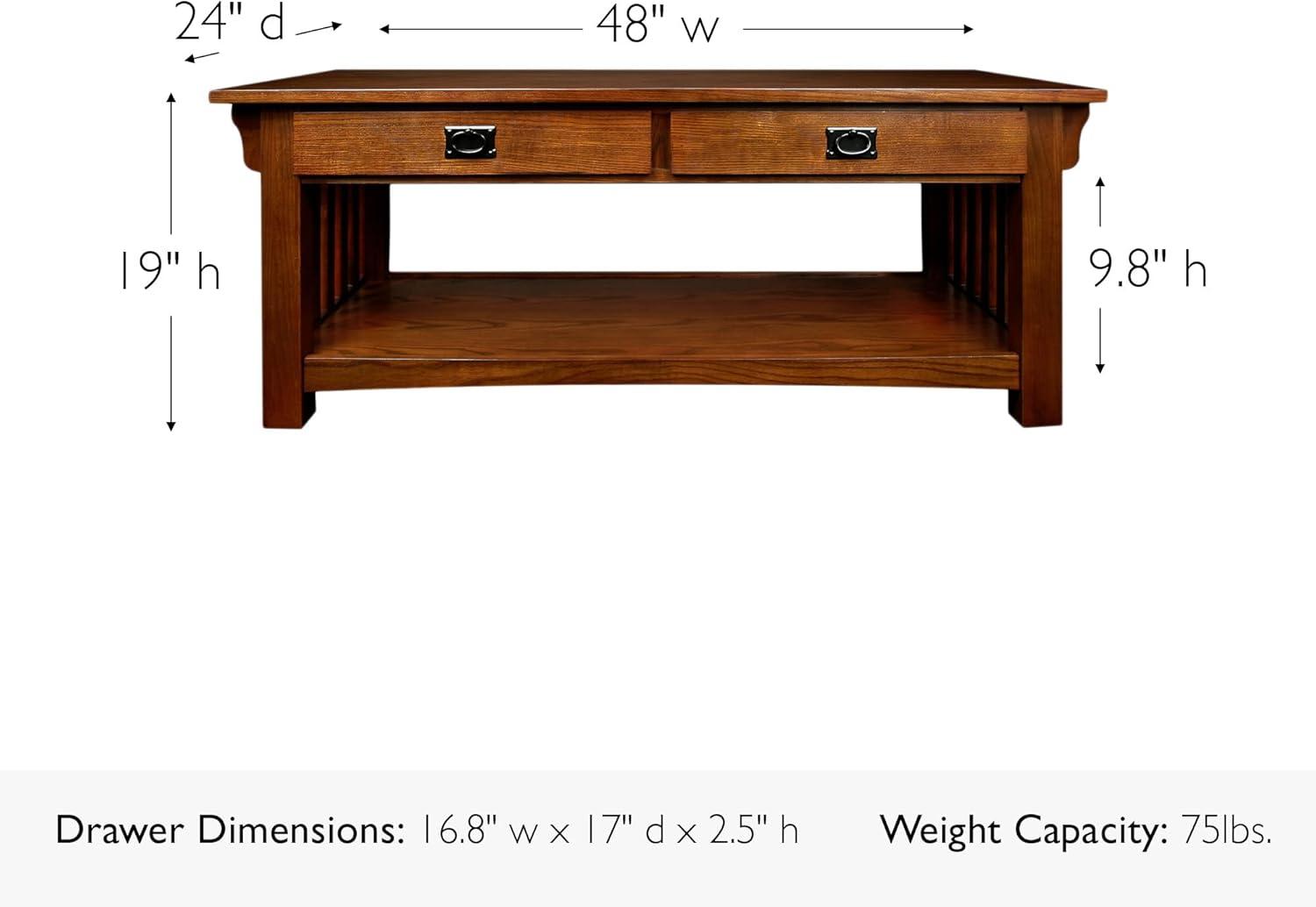 imageLeick Home 10055RS Mission Coffee Table for Living Room Two Drawers and Shelf Made with Solid Wood Russet FinishMedium Oak Blackened