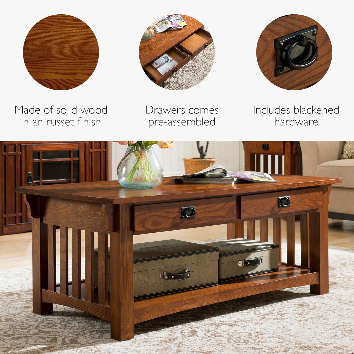 imageLeick Home 10055RS Mission Coffee Table for Living Room Two Drawers and Shelf Made with Solid Wood Russet FinishMedium Oak Blackened