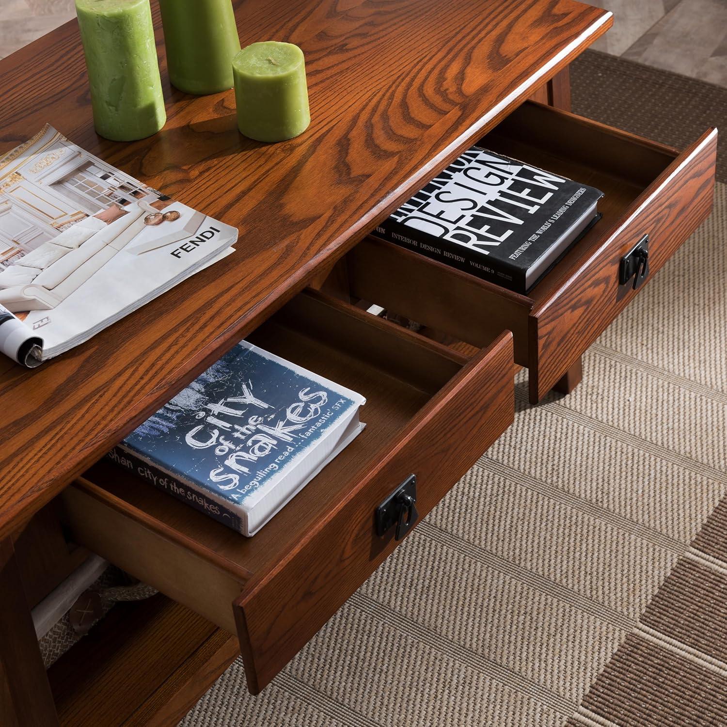 imageLeick Home 10055RS Mission Coffee Table for Living Room Two Drawers and Shelf Made with Solid Wood Russet FinishRusset
