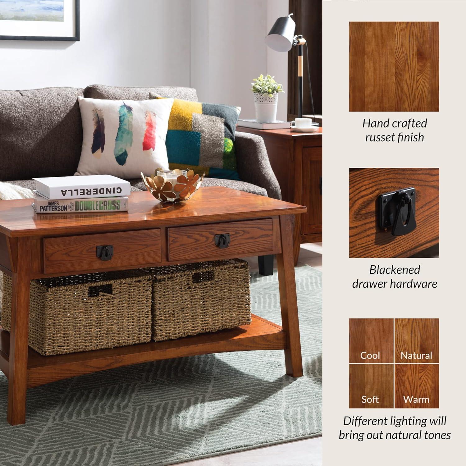 imageLeick Home 10055RS Mission Coffee Table for Living Room Two Drawers and Shelf Made with Solid Wood Russet FinishRusset