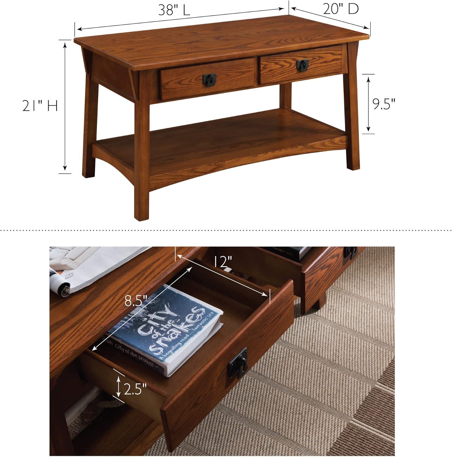 imageLeick Home 10055RS Mission Coffee Table for Living Room Two Drawers and Shelf Made with Solid Wood Russet FinishRusset