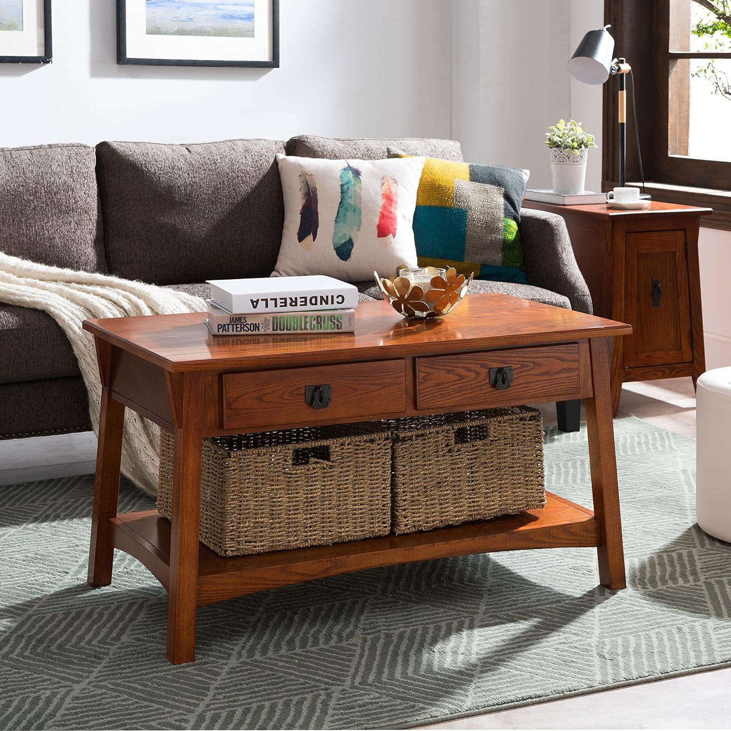 imageLeick Home 10055RS Mission Coffee Table for Living Room Two Drawers and Shelf Made with Solid Wood Russet FinishRusset