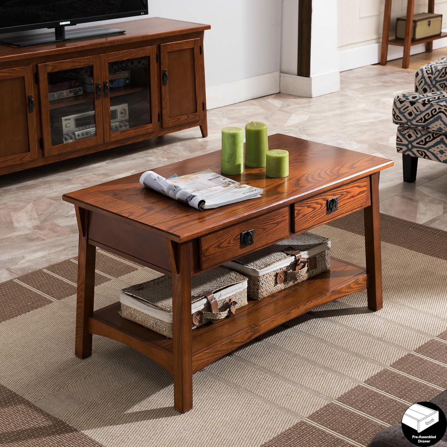 imageLeick Home 10055RS Mission Coffee Table for Living Room Two Drawers and Shelf Made with Solid Wood Russet FinishRusset