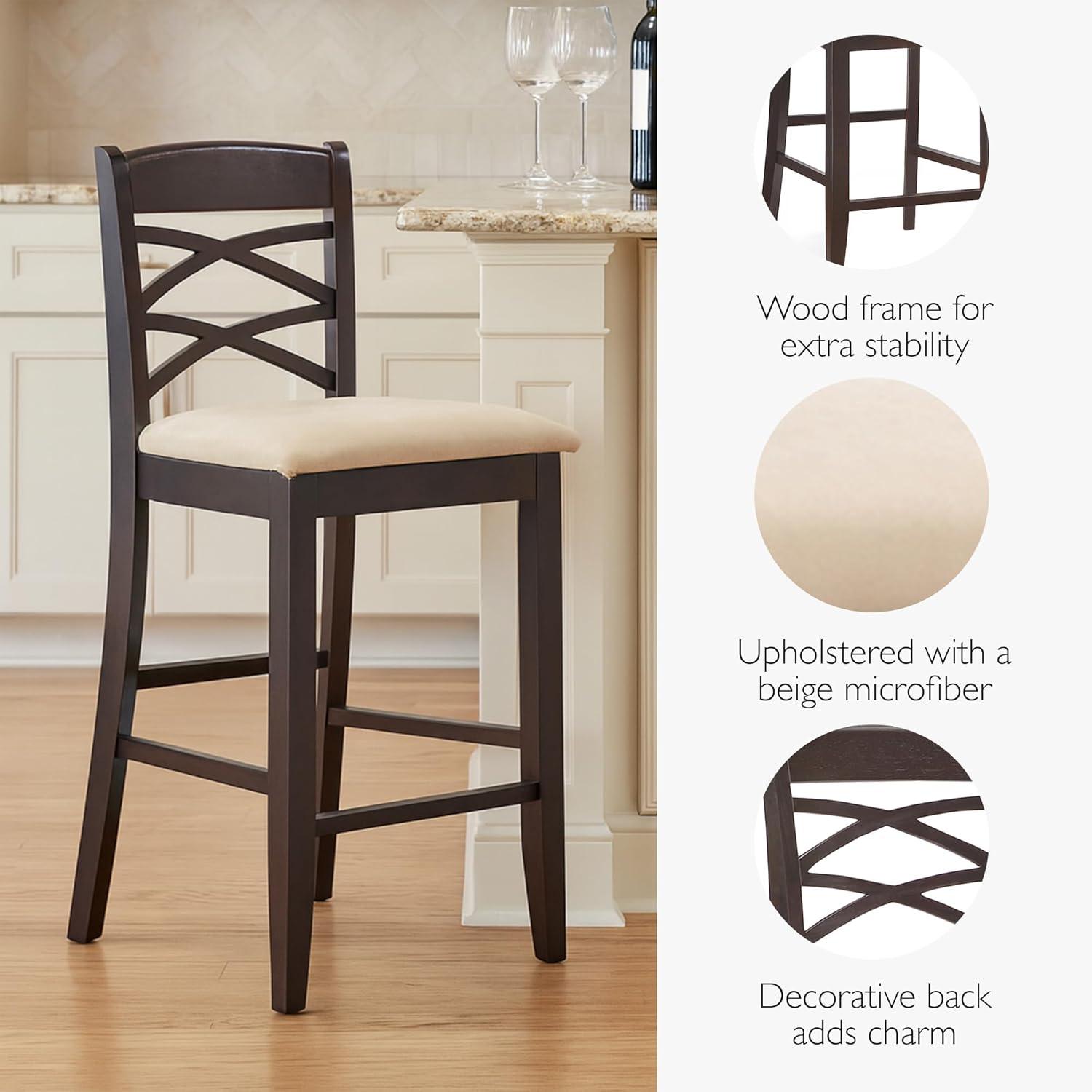 imageLeick Home 10086BBHG Upholstered Back Counter Height Stool with Wood Base Set of 2 for Kitchen Counters and Islands Blackbean and Gray WashHeather GrayBeige