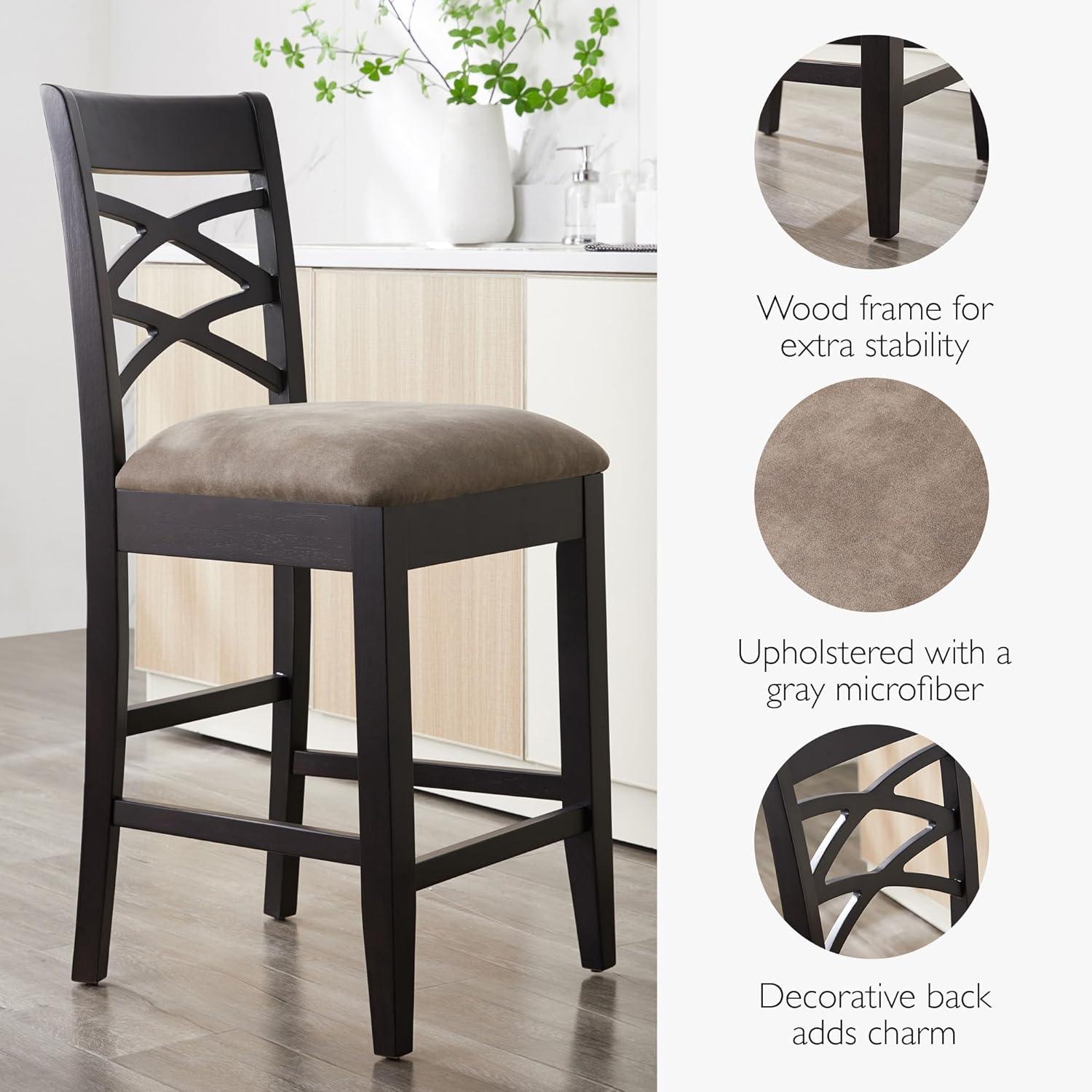 imageLeick Home 10086BBHG Upholstered Back Counter Height Stool with Wood Base Set of 2 for Kitchen Counters and Islands Blackbean and Gray WashHeather GrayDapple Gray