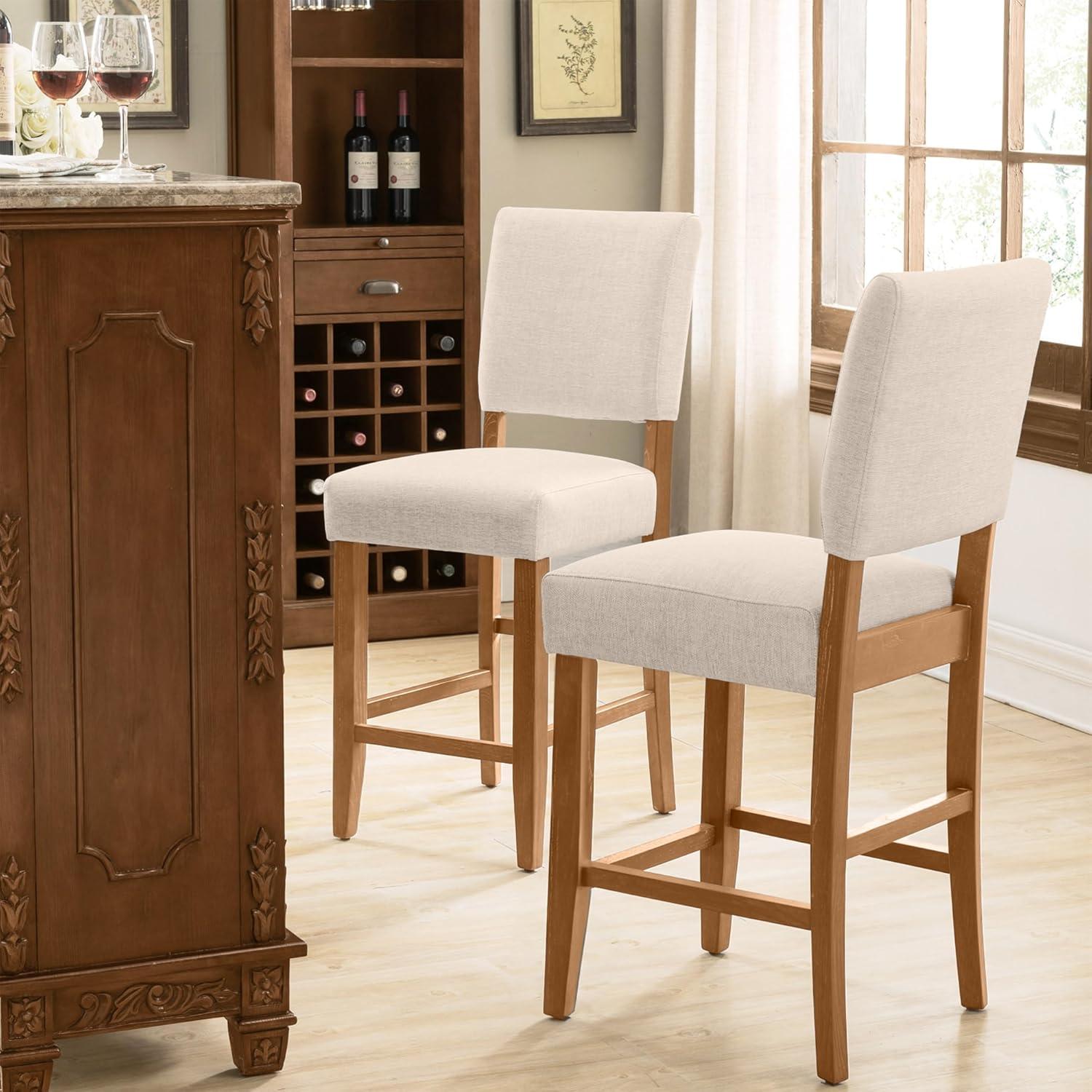 imageLeick Home 10086BBHG Upholstered Back Counter Height Stool with Wood Base Set of 2 for Kitchen Counters and Islands Blackbean and Gray WashHeather GrayWhite Sands