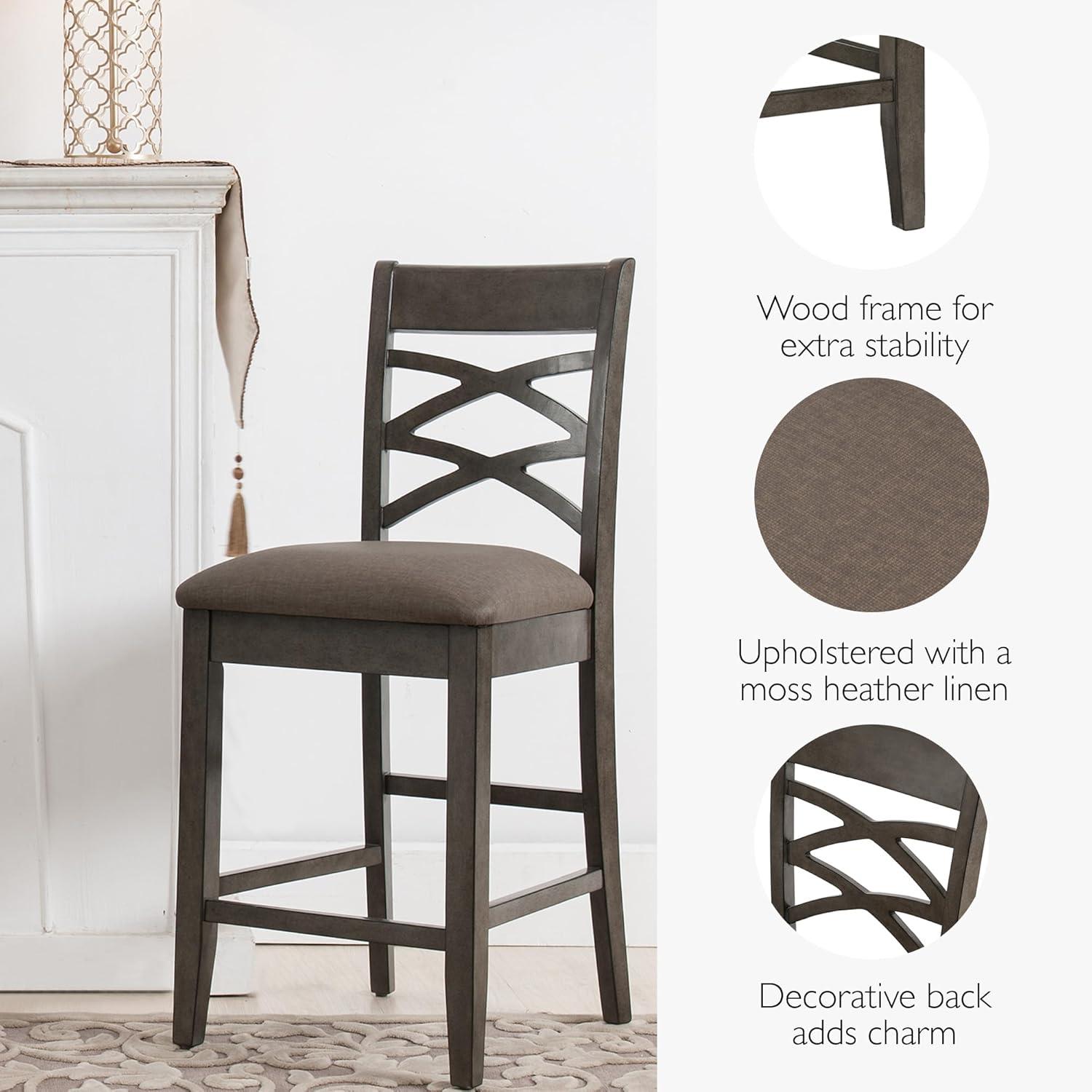 imageLeick Home 10086BBHG Upholstered Back Counter Height Stool with Wood Base Set of 2 for Kitchen Counters and Islands Blackbean and Gray WashHeather GrayMoss Heather