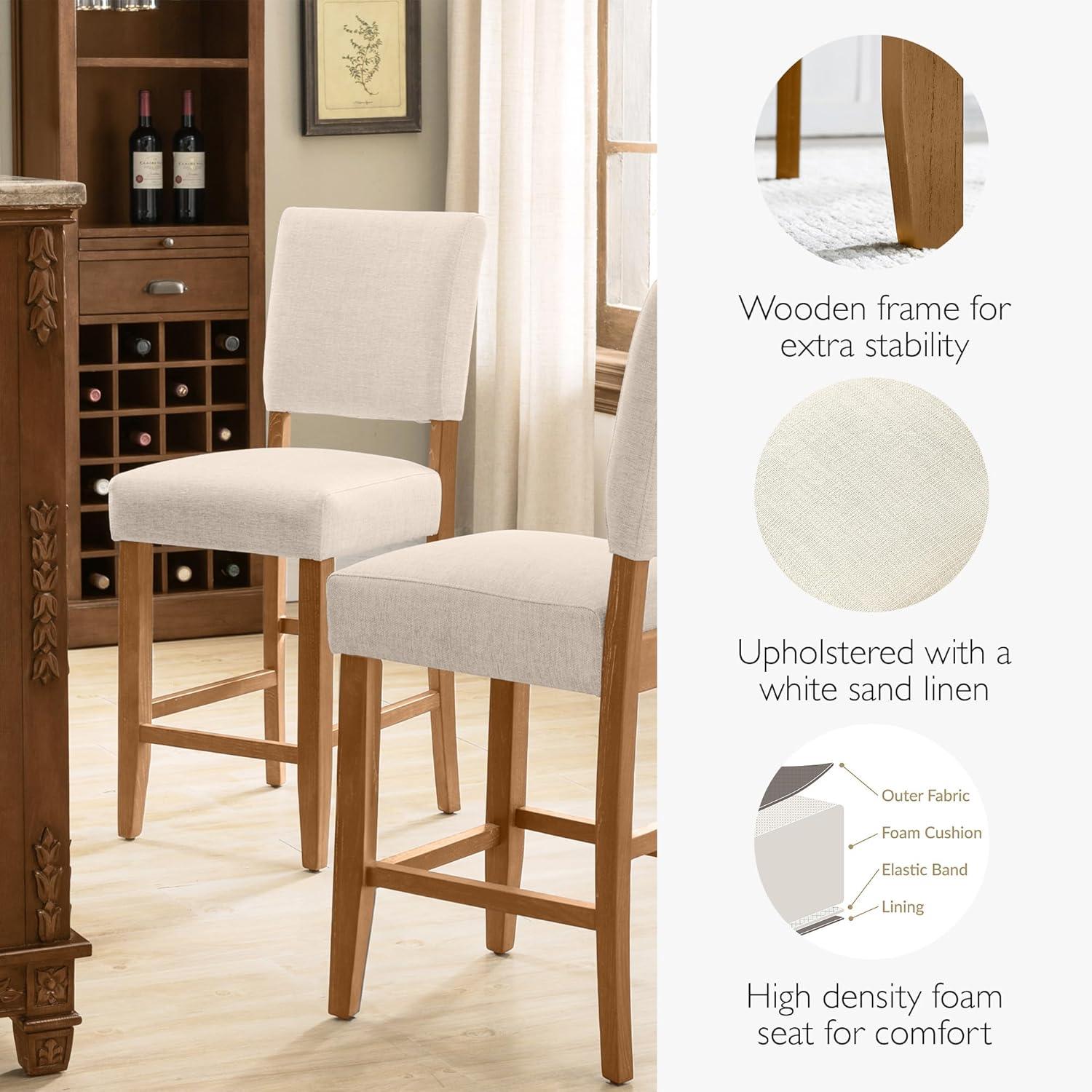 imageLeick Home 10086BBHG Upholstered Back Counter Height Stool with Wood Base Set of 2 for Kitchen Counters and Islands Blackbean and Gray WashHeather GrayWhite Sands