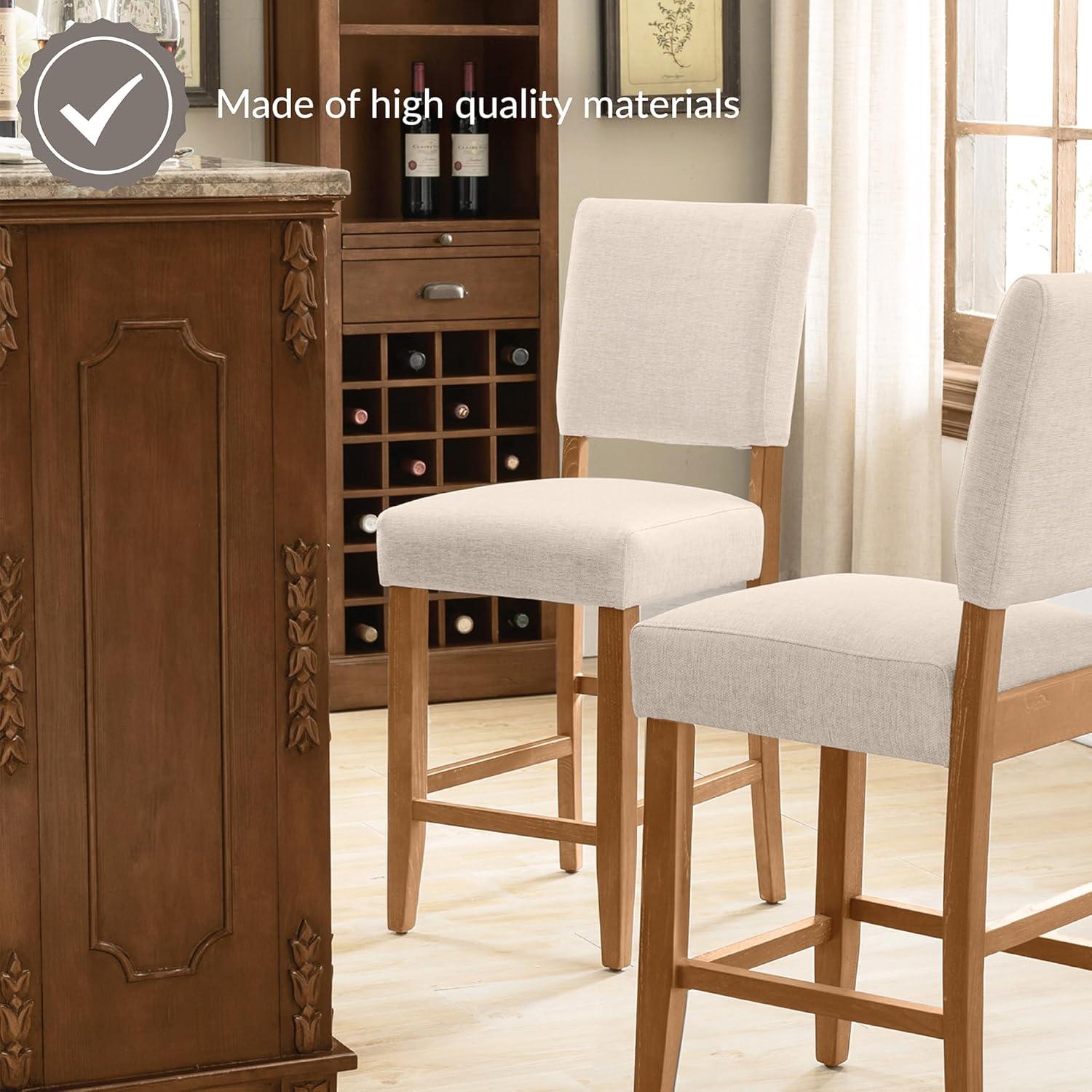 imageLeick Home 10086BBHG Upholstered Back Counter Height Stool with Wood Base Set of 2 for Kitchen Counters and Islands Blackbean and Gray WashHeather GrayWhite Sands