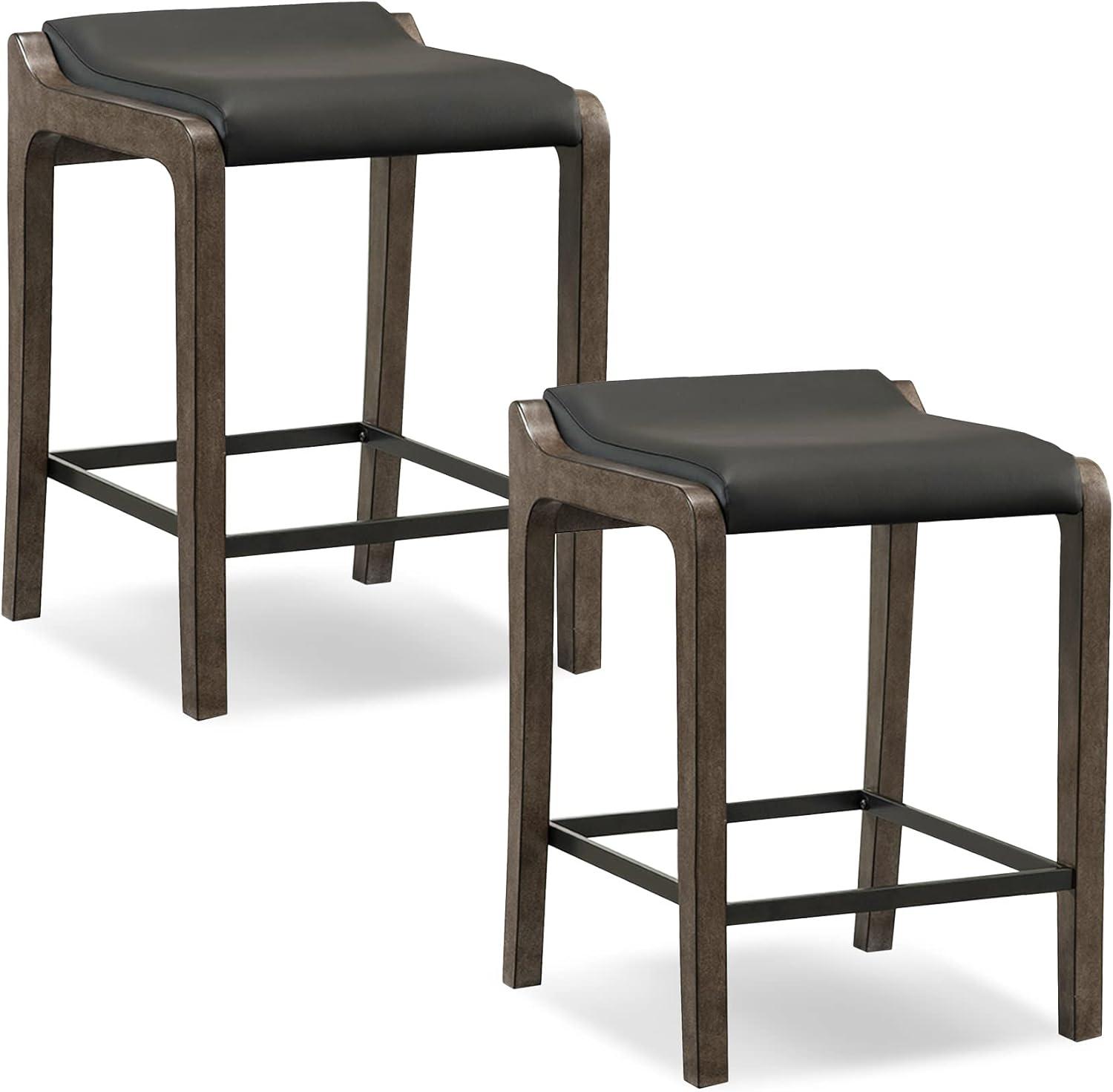 imageLeick Home 10086BBHG Upholstered Back Counter Height Stool with Wood Base Set of 2 for Kitchen Counters and Islands Blackbean and Gray WashHeather GrayBlack