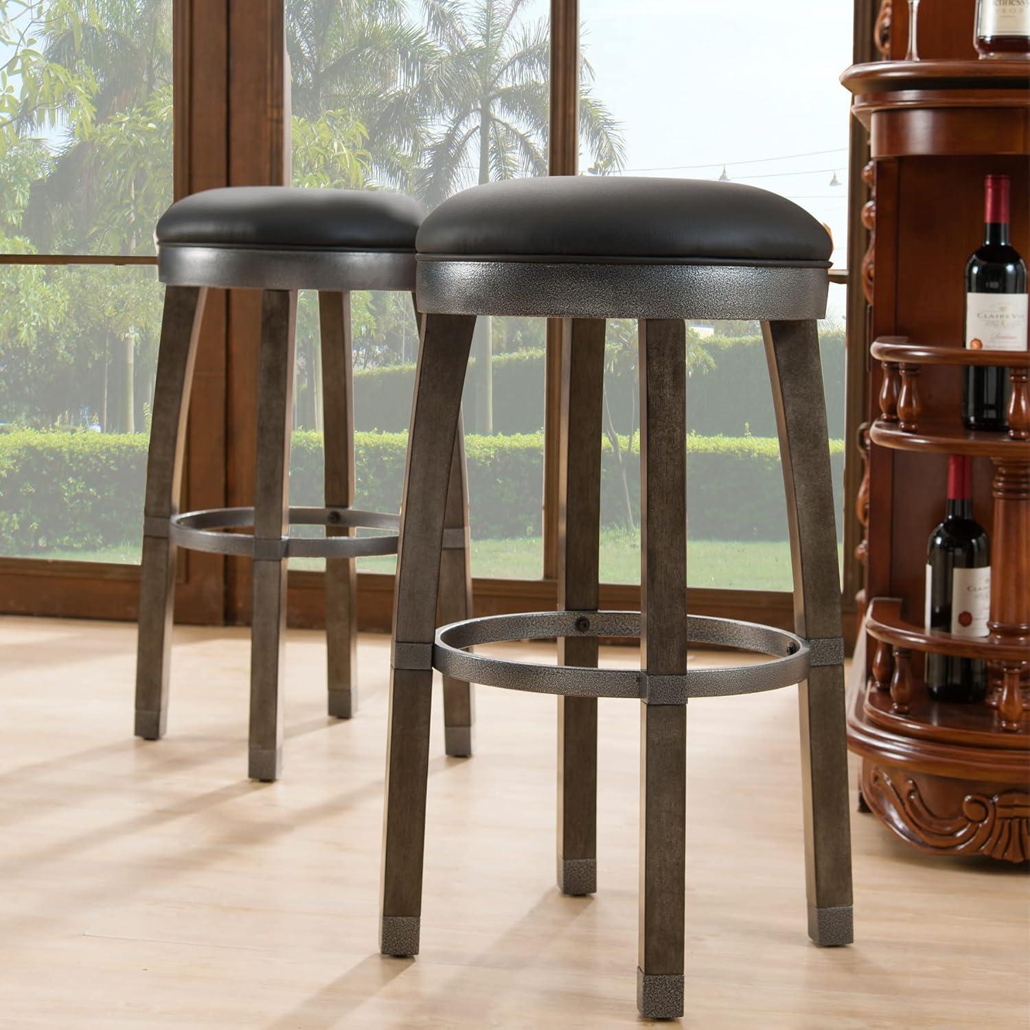 imageLeick Home 10086BBHG Upholstered Back Counter Height Stool with Wood Base Set of 2 for Kitchen Counters and Islands Blackbean and Gray WashHeather GrayBlack