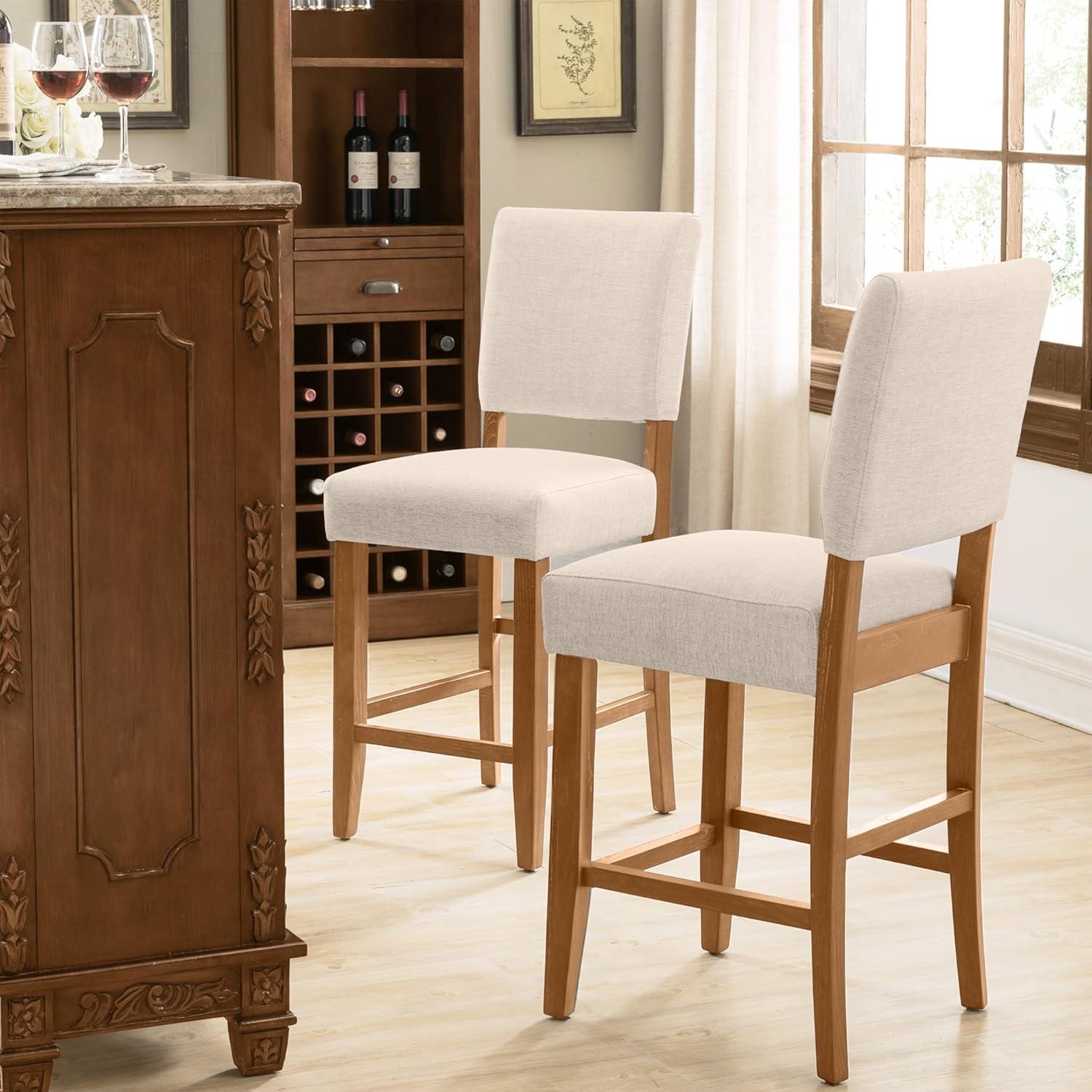 imageLeick Home 10086BBHG Upholstered Back Counter Height Stool with Wood Base Set of 2 for Kitchen Counters and Islands Blackbean and Gray WashHeather GrayWhite Sands
