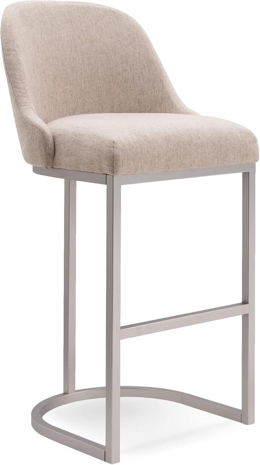 imageLeick Home 10133PWOL Barrelback Bar Stool with Metal Base Set of 2 for Elevated Kitchen Counters High Top Tables and Bars Modern Oatmeal Linen Seat and Pewter Metal Base