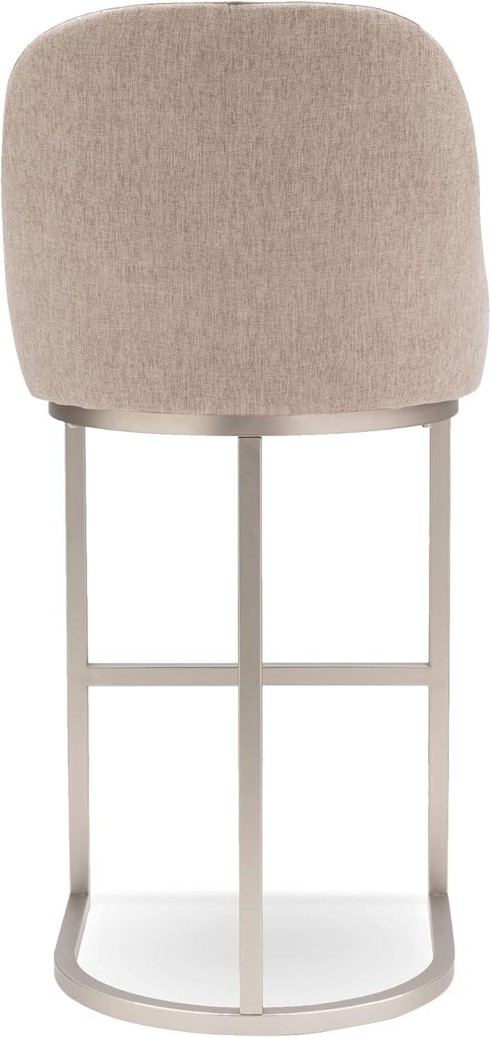 imageLeick Home 10133PWOL Barrelback Bar Stool with Metal Base Set of 2 for Elevated Kitchen Counters High Top Tables and Bars Modern Oatmeal Linen Seat and Pewter Metal Base