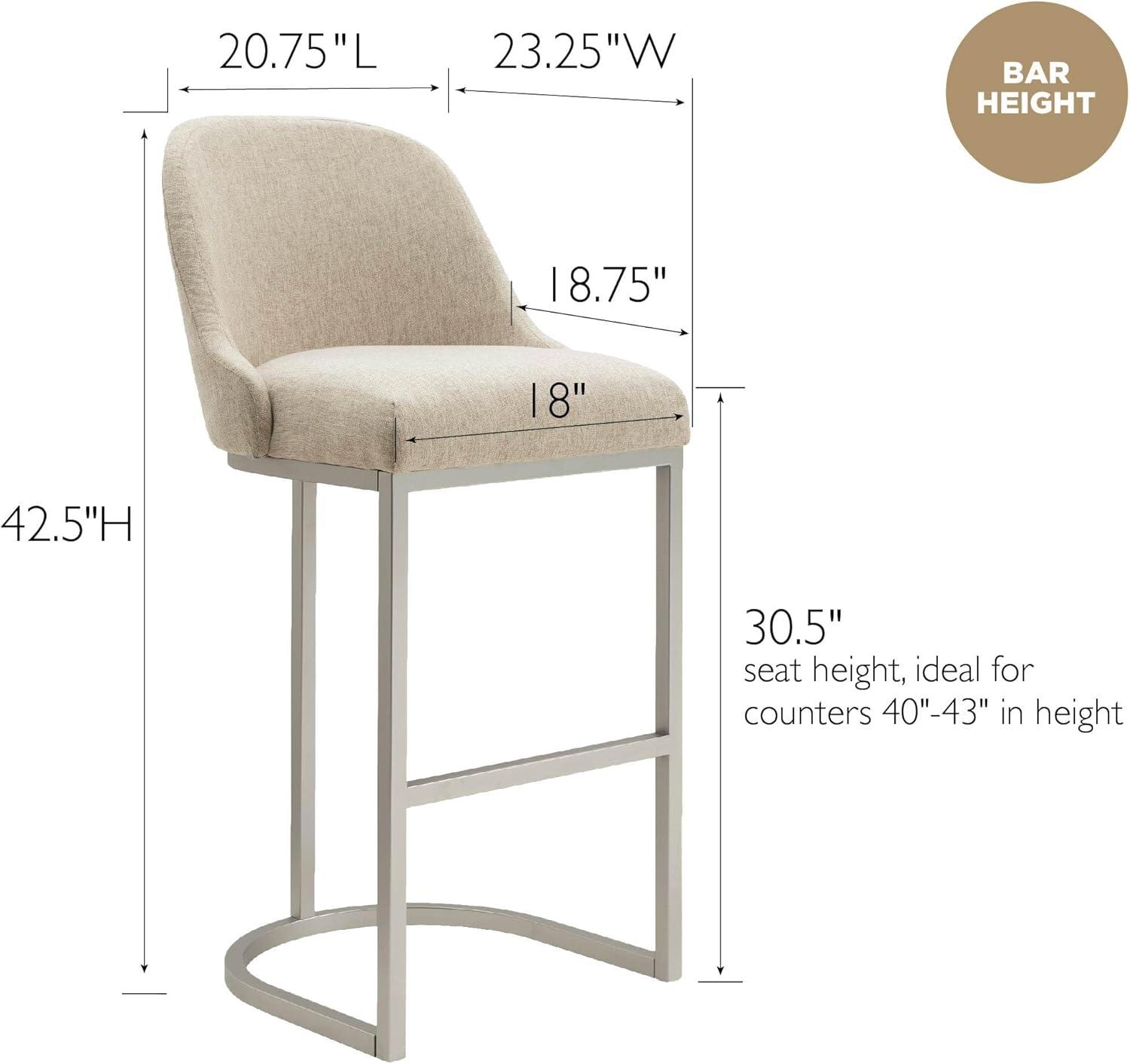 imageLeick Home 10133PWOL Barrelback Bar Stool with Metal Base Set of 2 for Elevated Kitchen Counters High Top Tables and Bars Modern Oatmeal Linen Seat and Pewter Metal Base