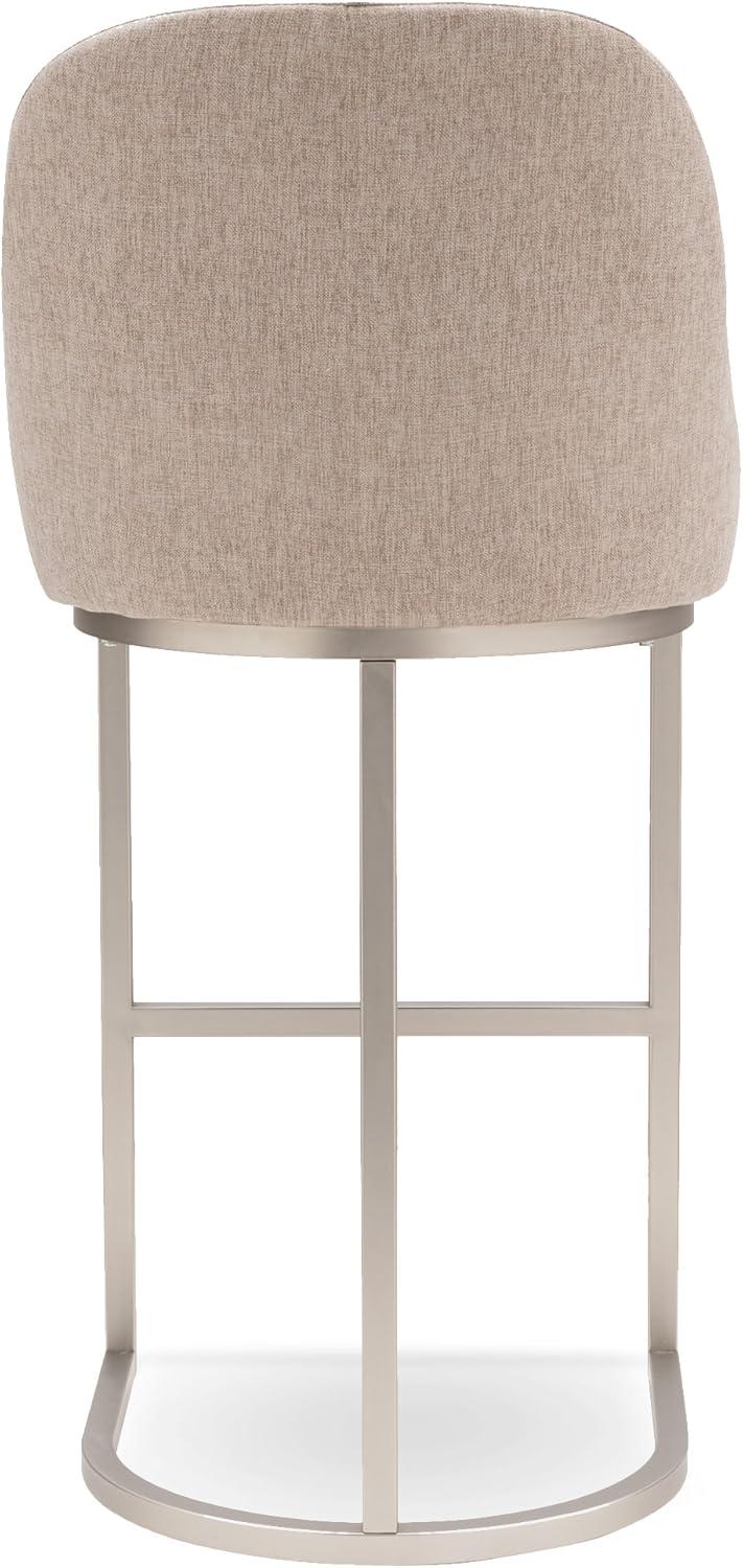 imageLeick Home 10133PWOL Barrelback Bar Stool with Metal Base Set of 2 for Elevated Kitchen Counters High Top Tables and Bars Modern Oatmeal Linen Seat and Pewter Metal Base