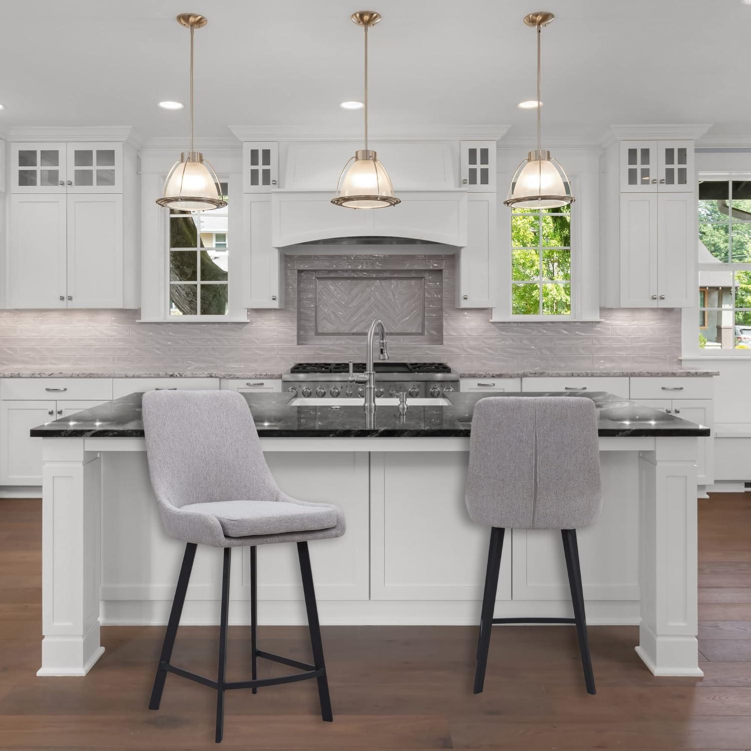 imageLeick Home 10144BLGL Upholstered Back Counter Height Stool with Steel Base Set of 2 for Kitchen Counters and Islands Gray and Black
